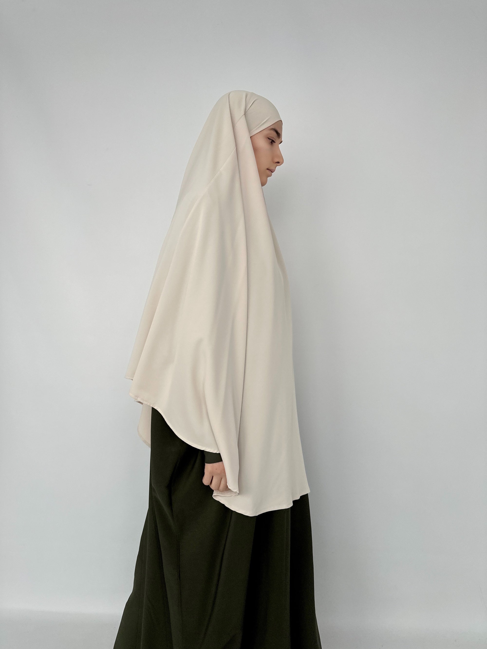KHIMAR ARRONDI SOIE DE MÉDINE BEIGE POUDRÉ