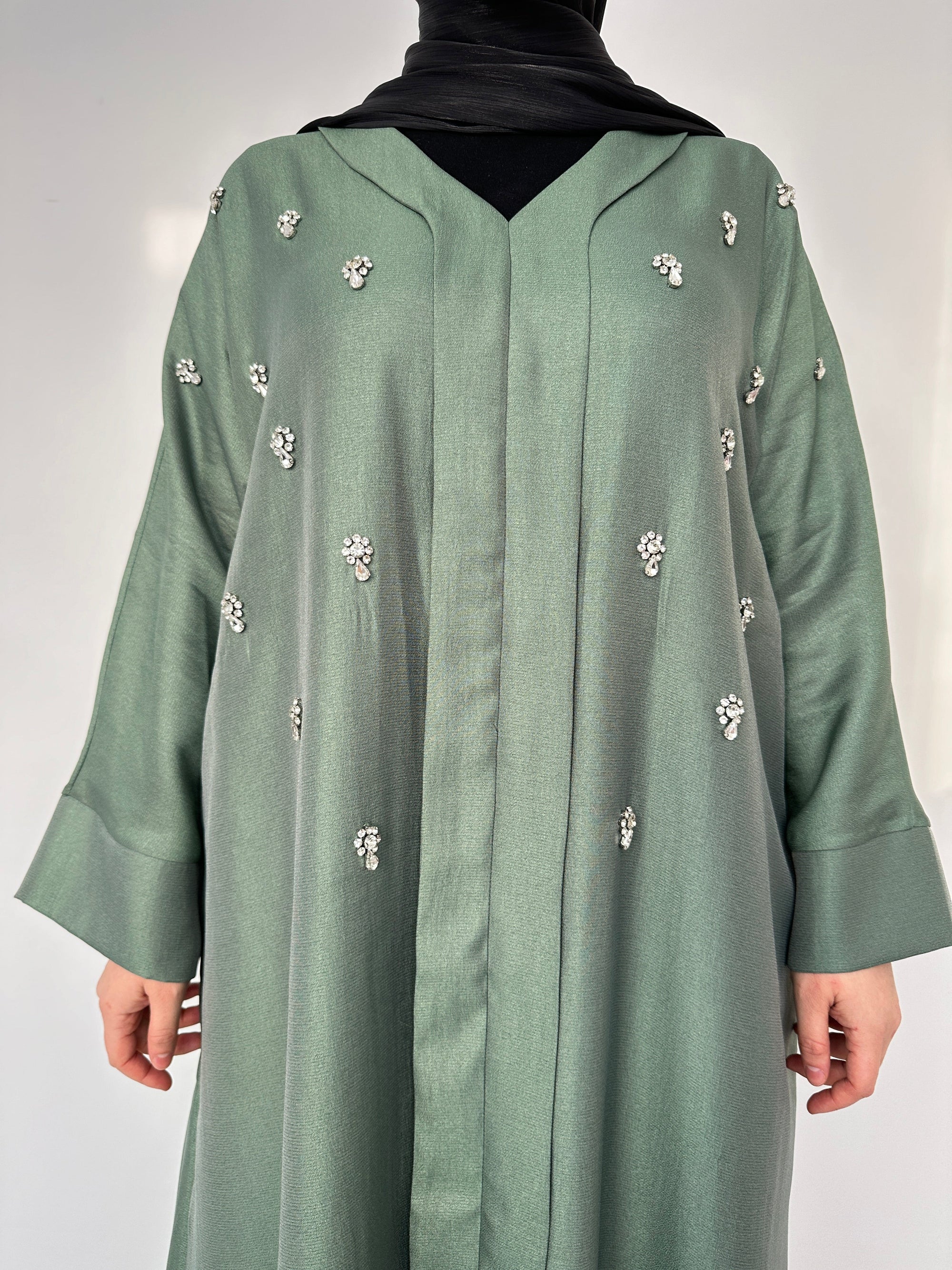 ABAYA LONGUE STRASS VERT