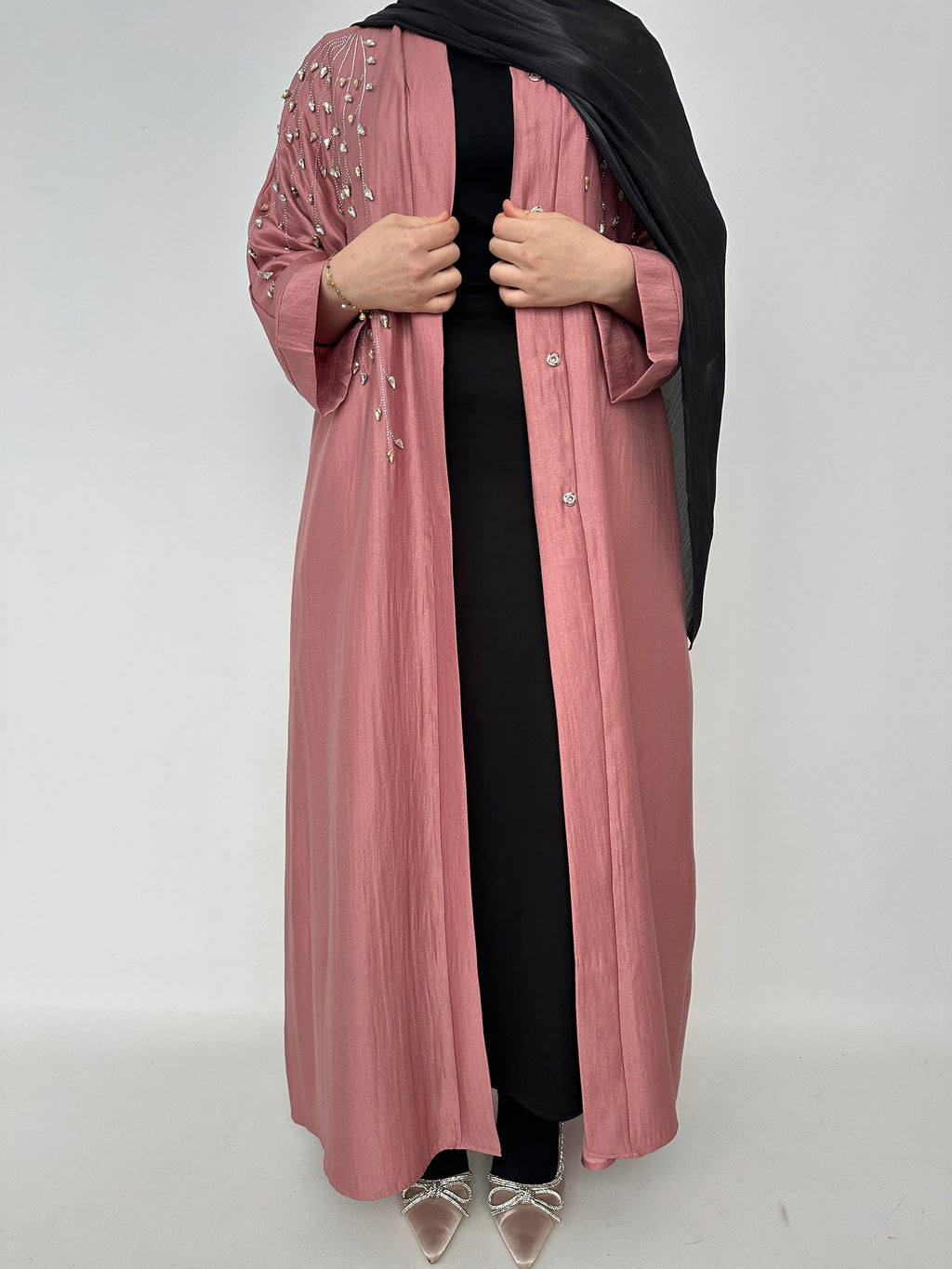 KIMONO LONG AVEC STRASS ROSE