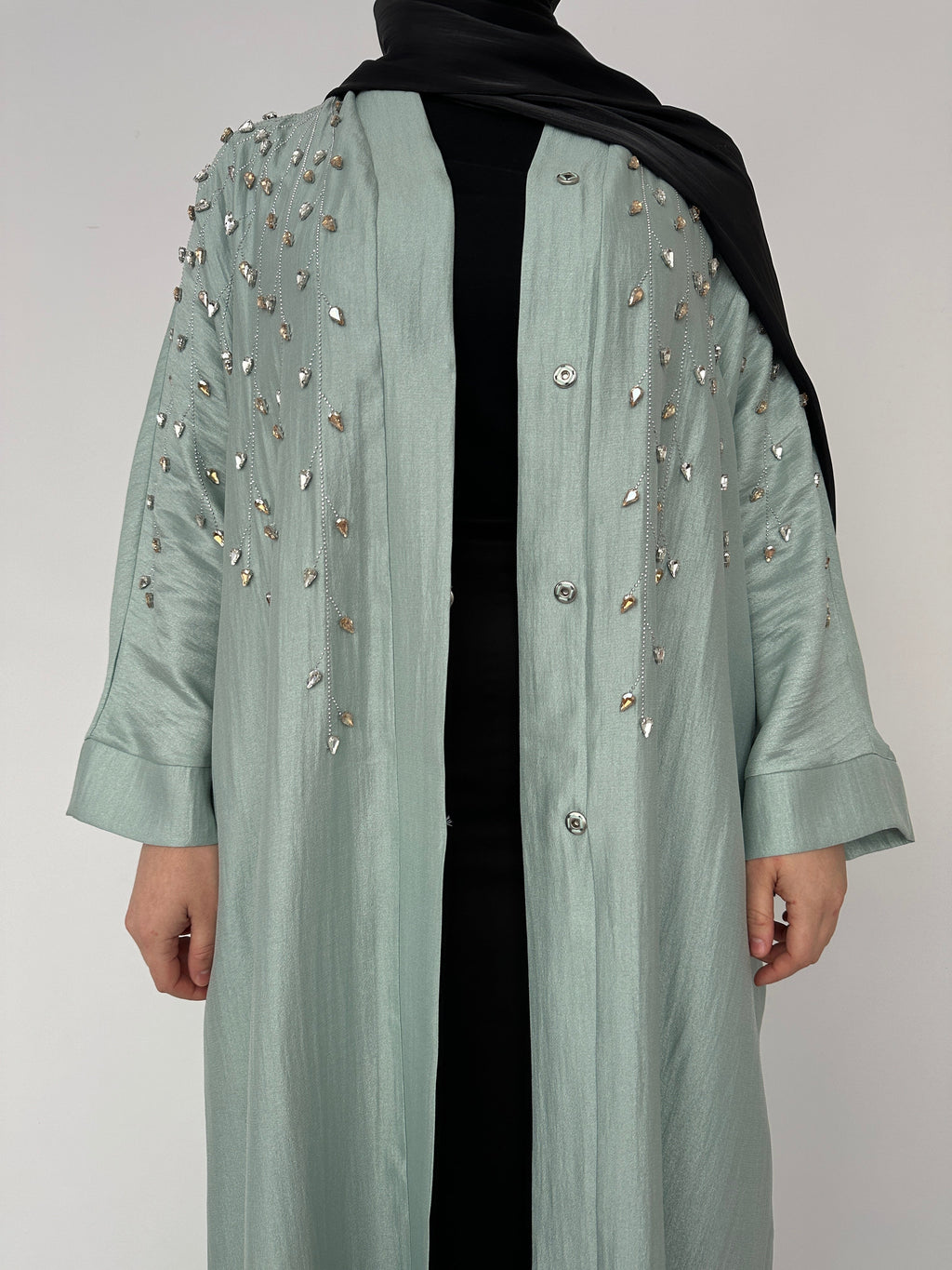 KIMONO LONGE AVES STRASS VERT