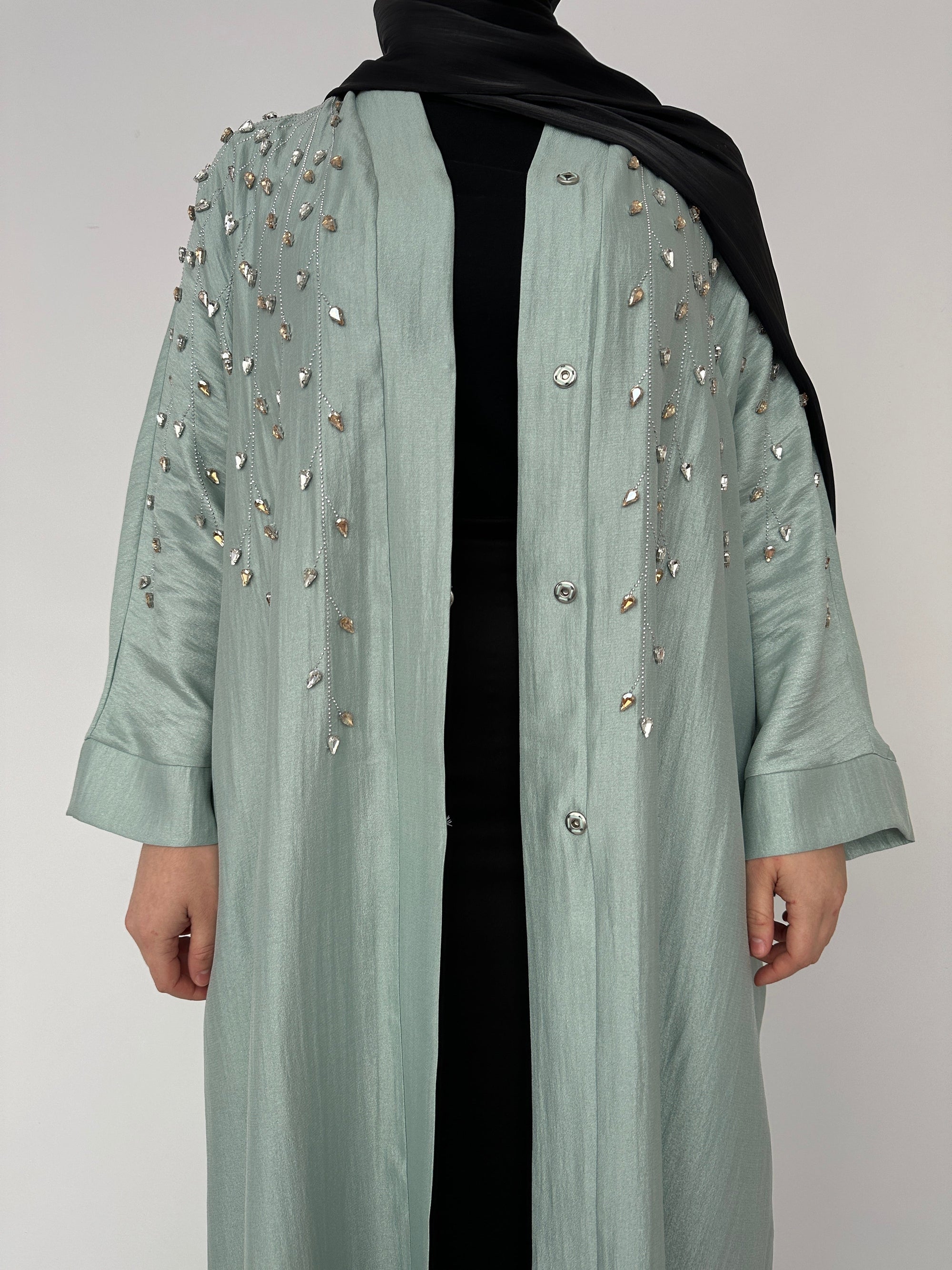KIMONO LONGE AVES STRASS VERT