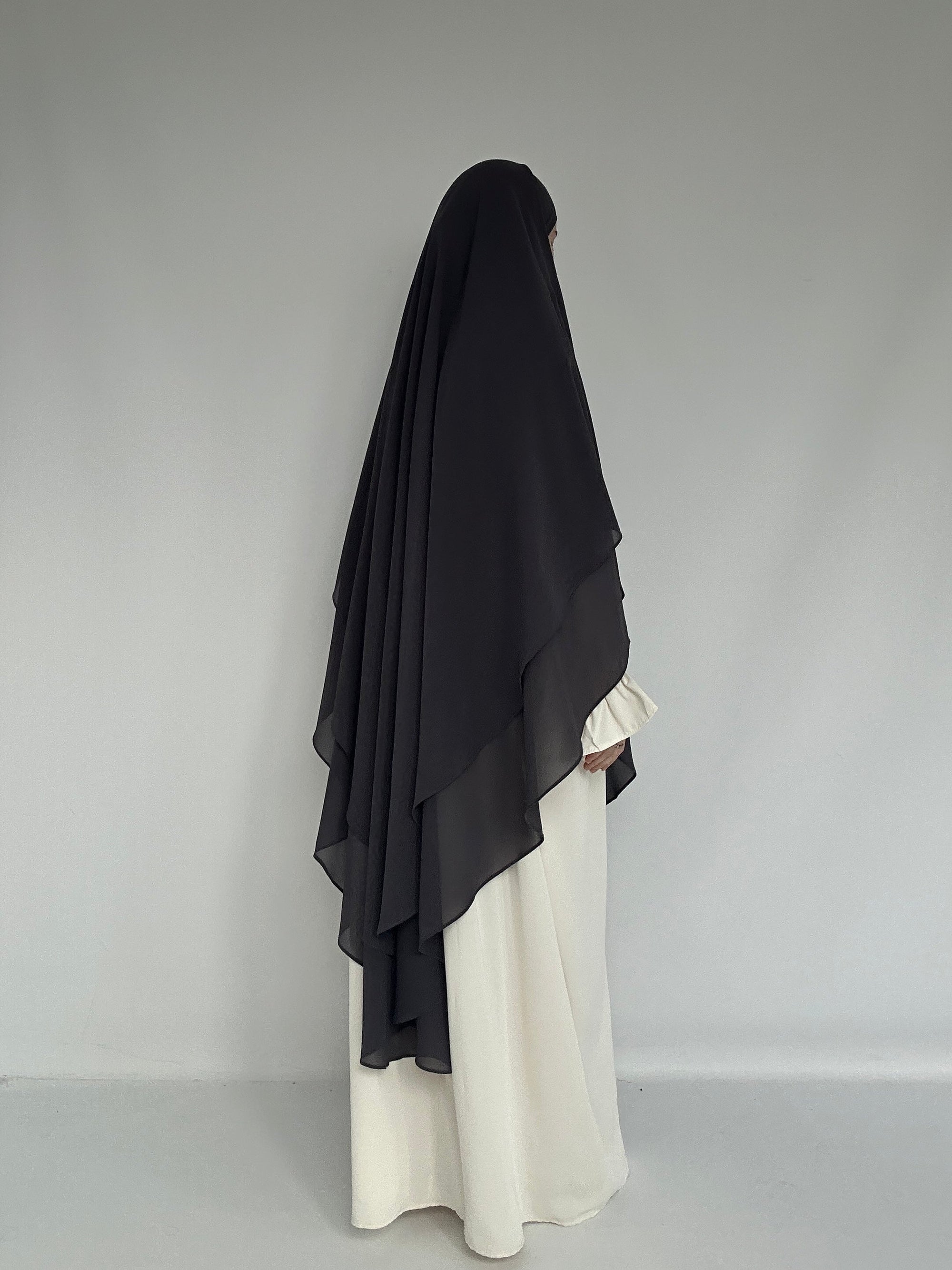 KHIMAR XXL MOUSSELINE GRIS FONCÉ