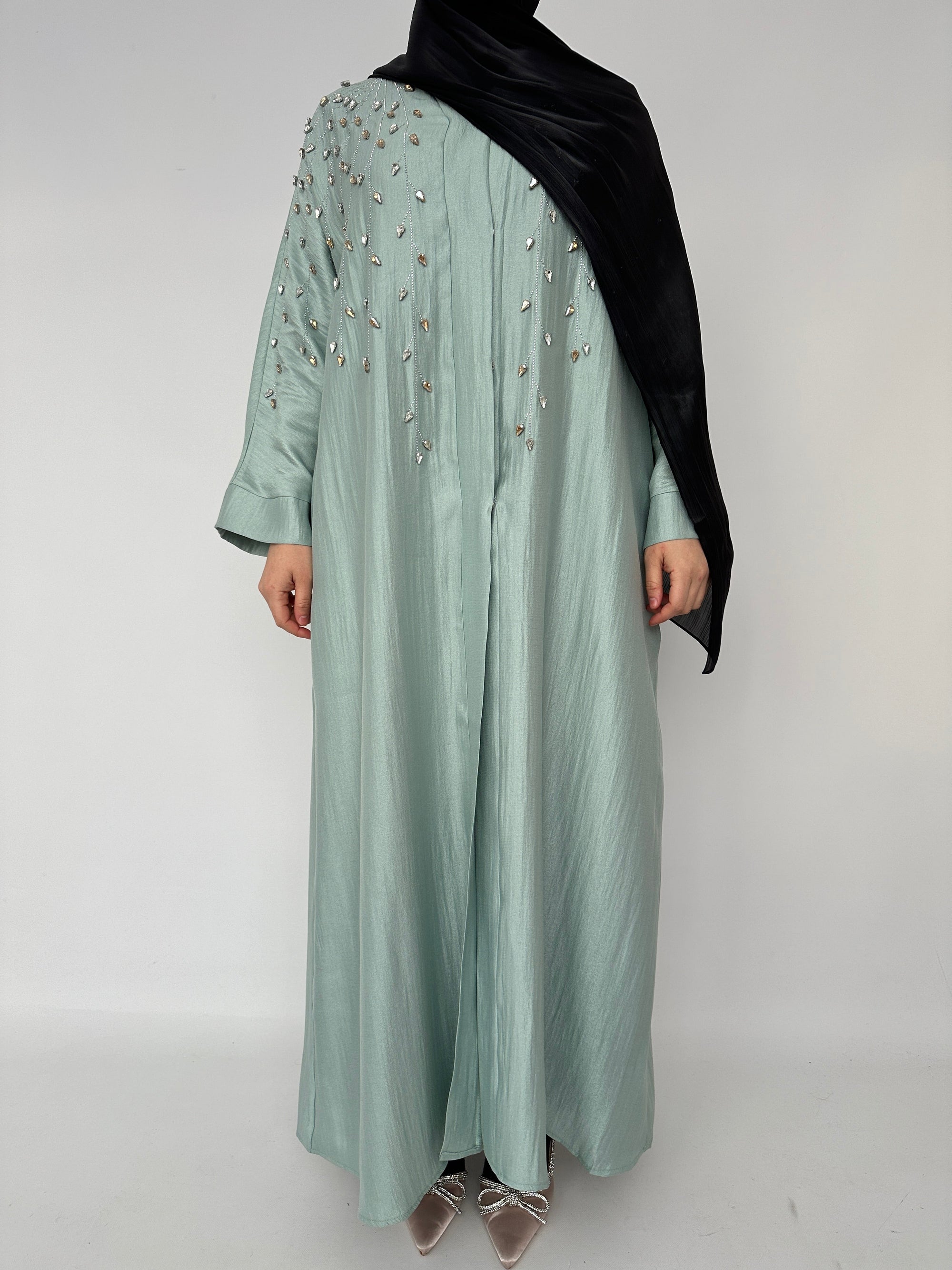 KIMONO LONGE AVES STRASS VERT