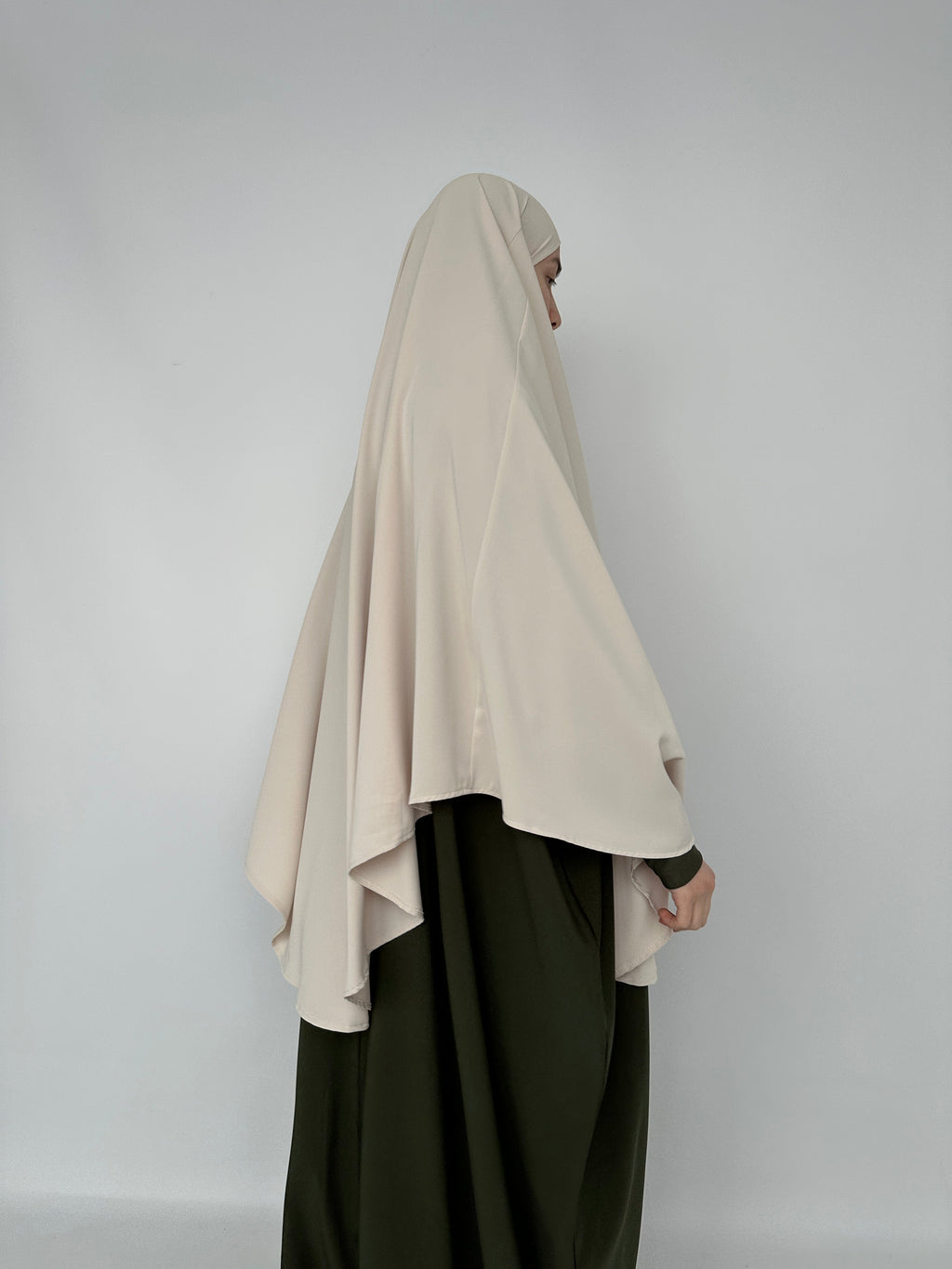 KHIMAR ARRONDI SOIE DE MÉDINE BEIGE POUDRÉ