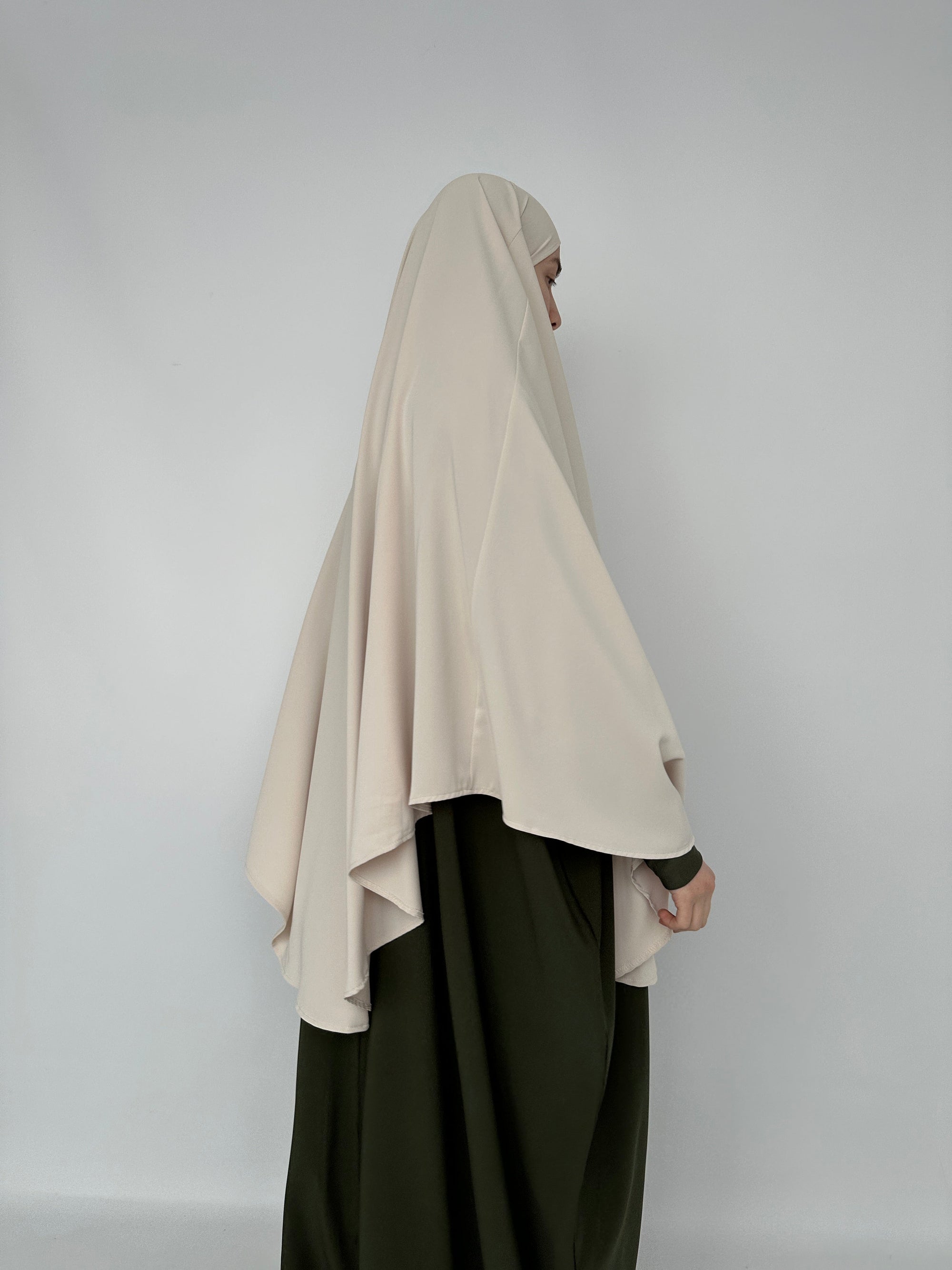 KHIMAR ARRONDI SOIE DE MÉDINE BEIGE POUDRÉ