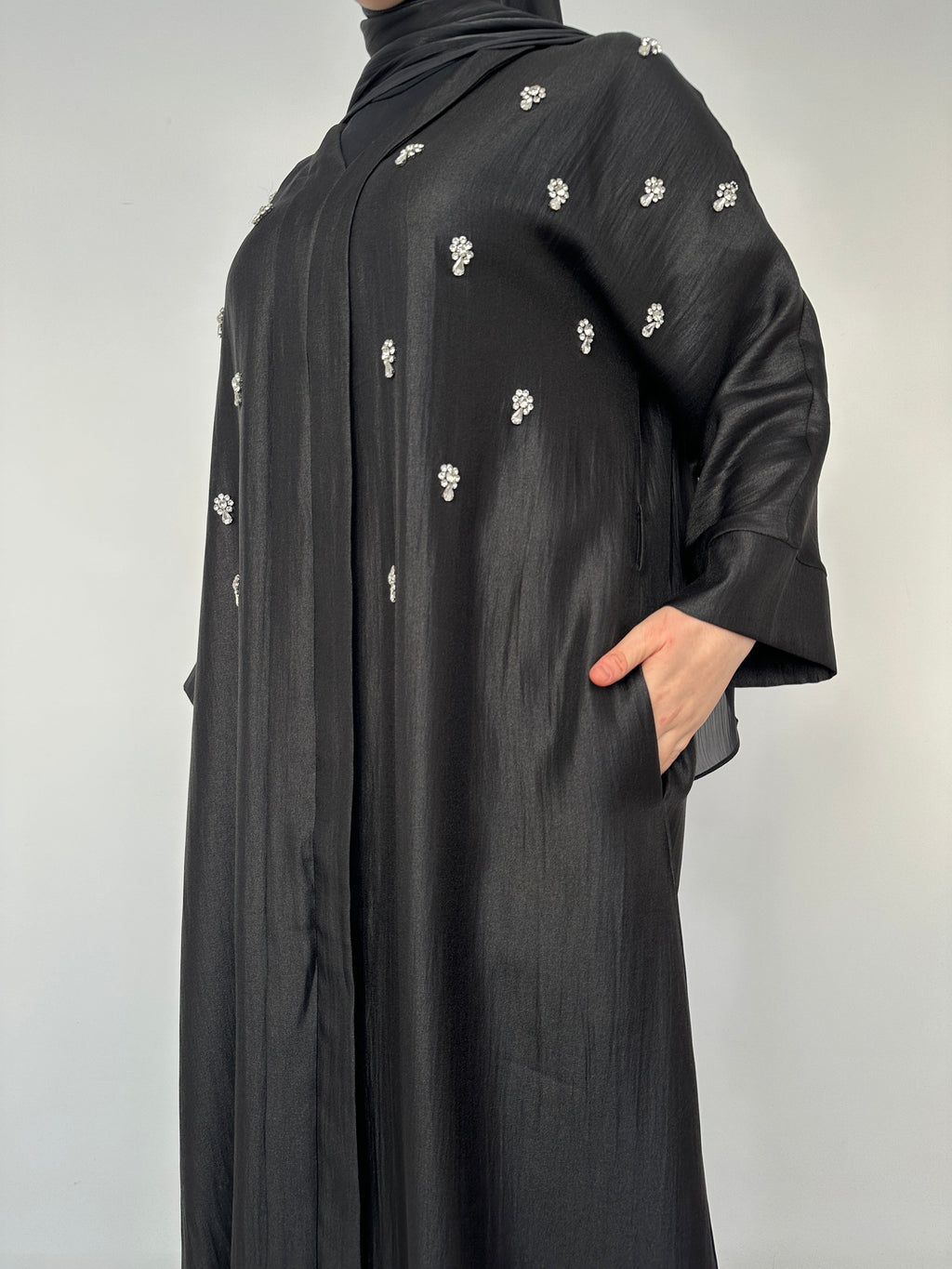ABAYA LONGUE STRASS NOIR