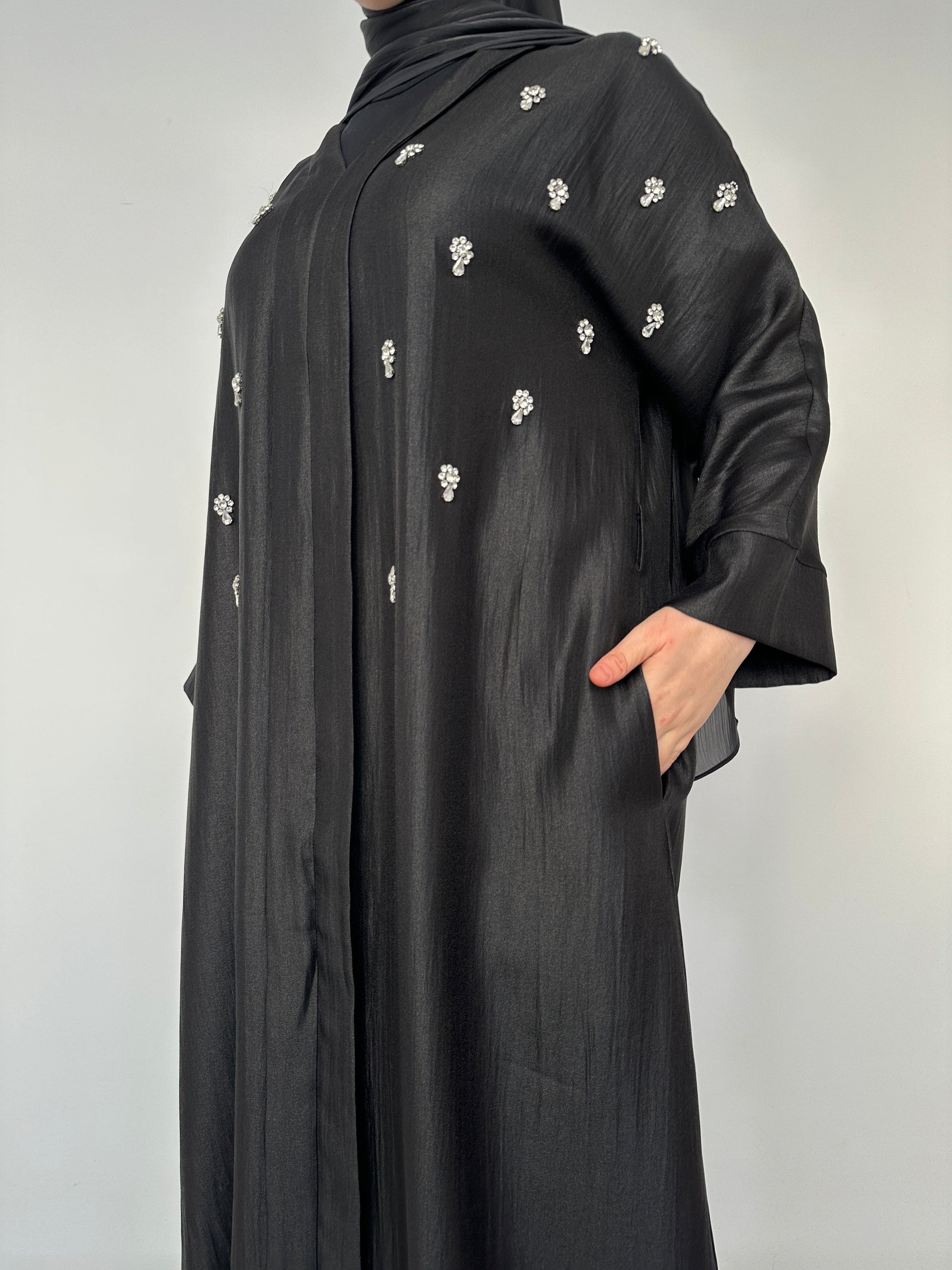 ABAYA LONGUE STRASS NOIR