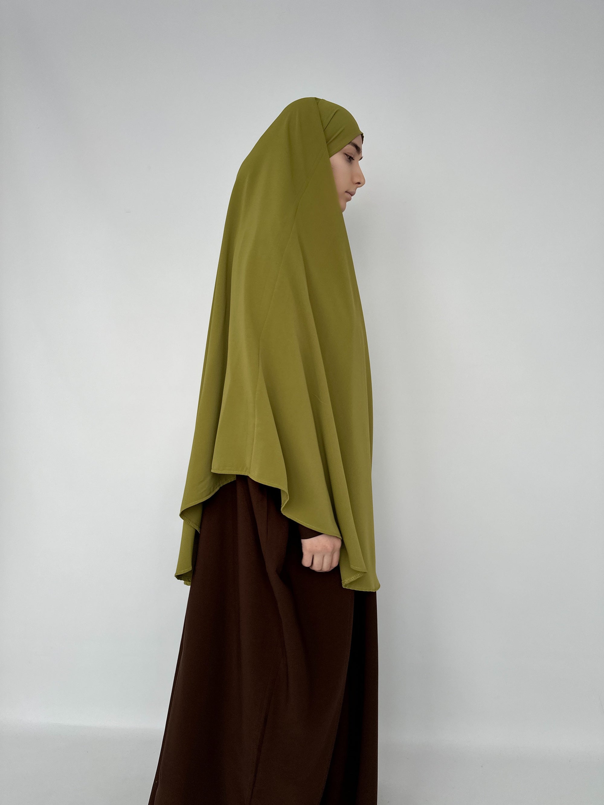 KHIMAR ARRONDI SOIE DE MÉDINE OLIVE
