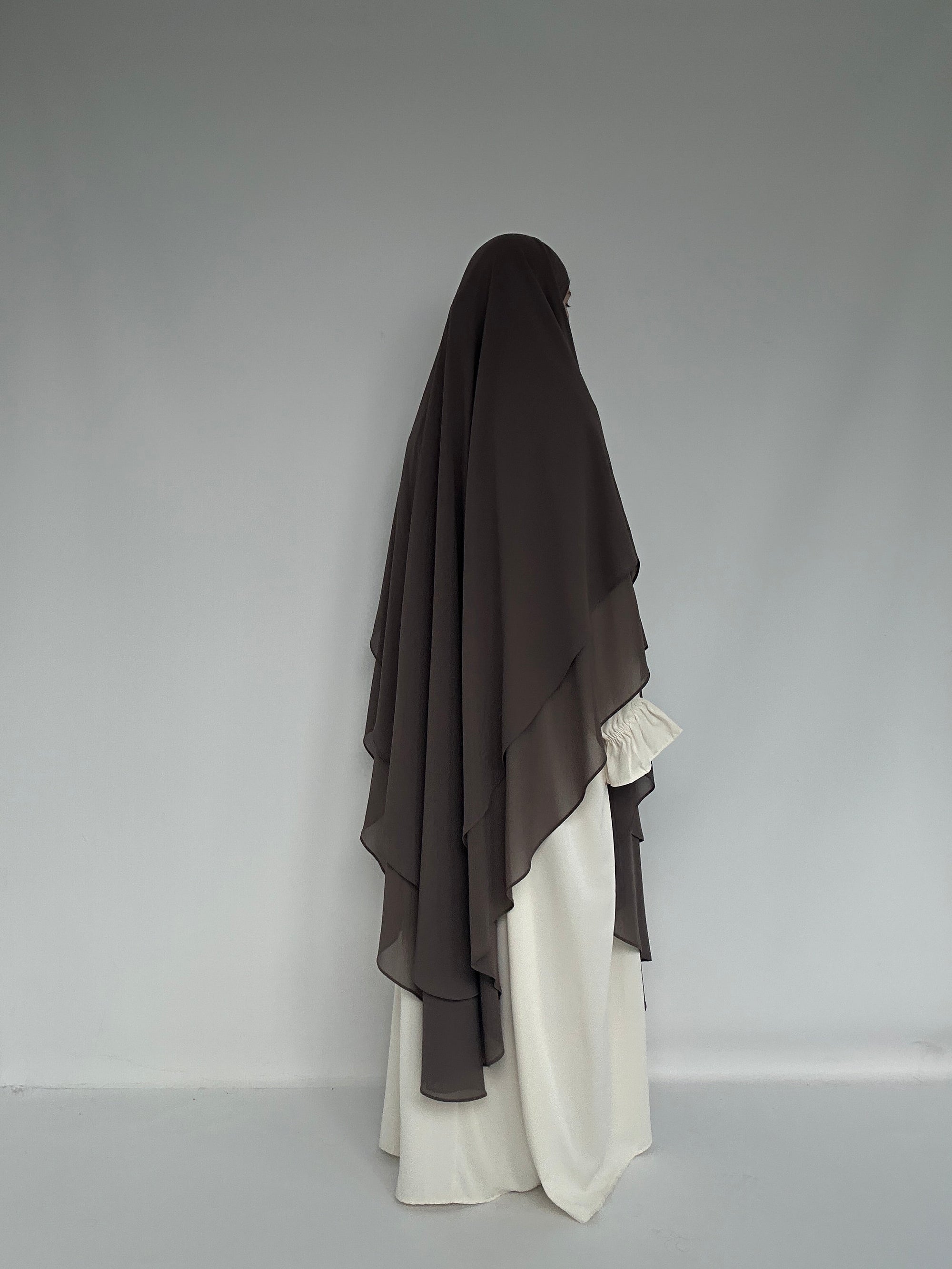 KHIMAR XXL MOUSSELINE TAUPE FONCÉ