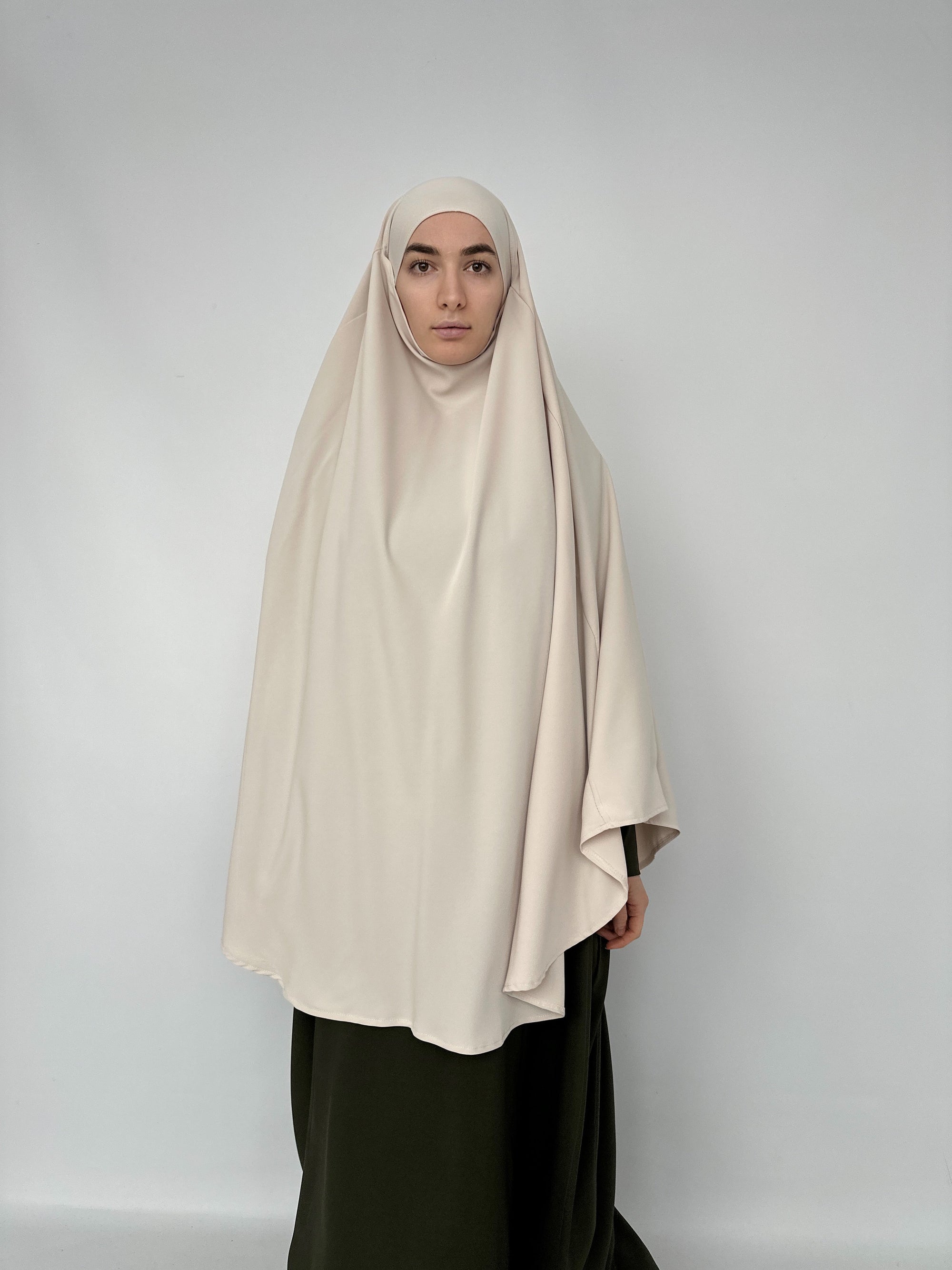KHIMAR ARRONDI SOIE DE MÉDINE BEIGE POUDRÉ