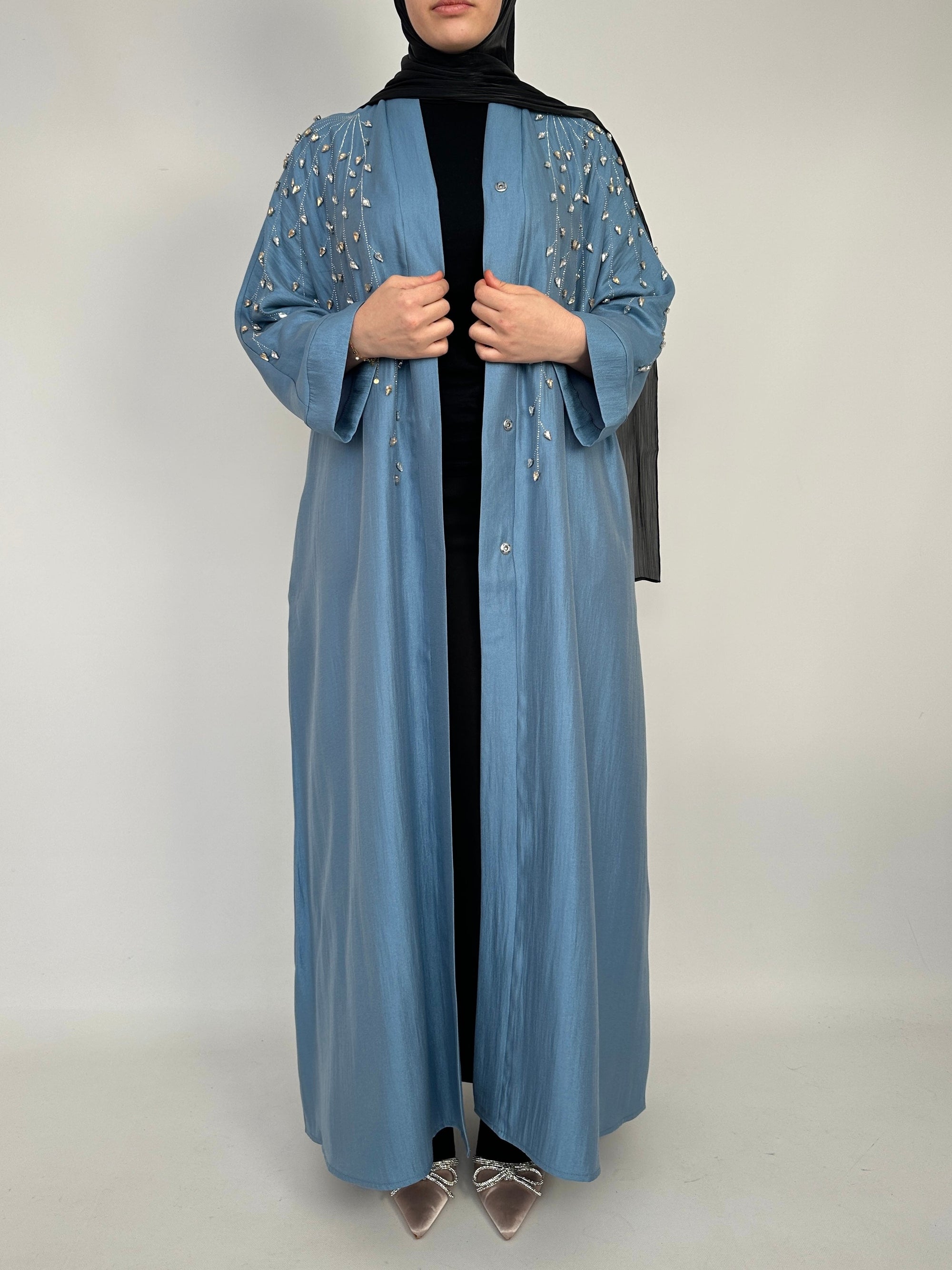 KIMONO LONG AVEC STRASS BLEU