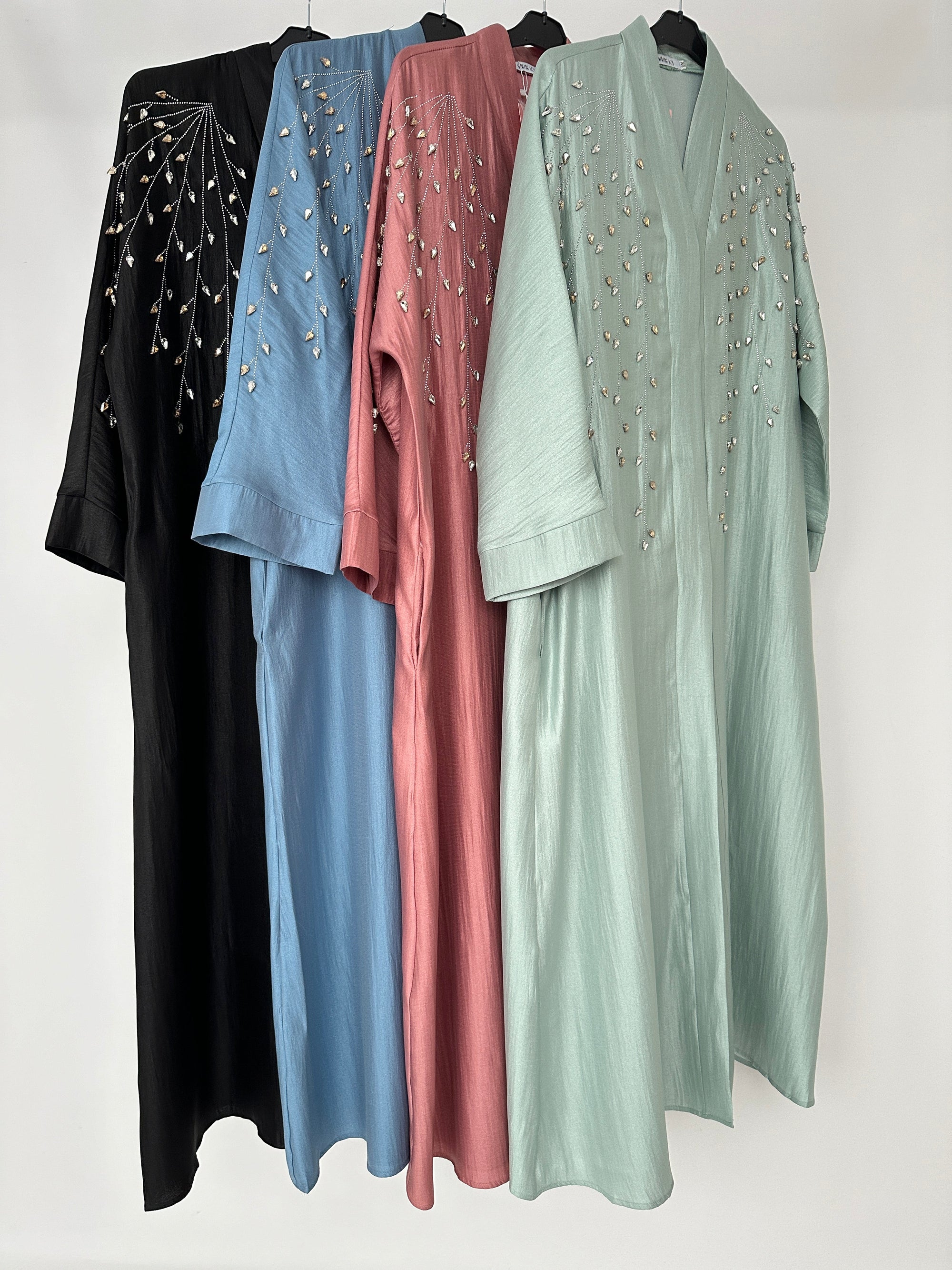 KIMONO LONGE AVES STRASS VERT