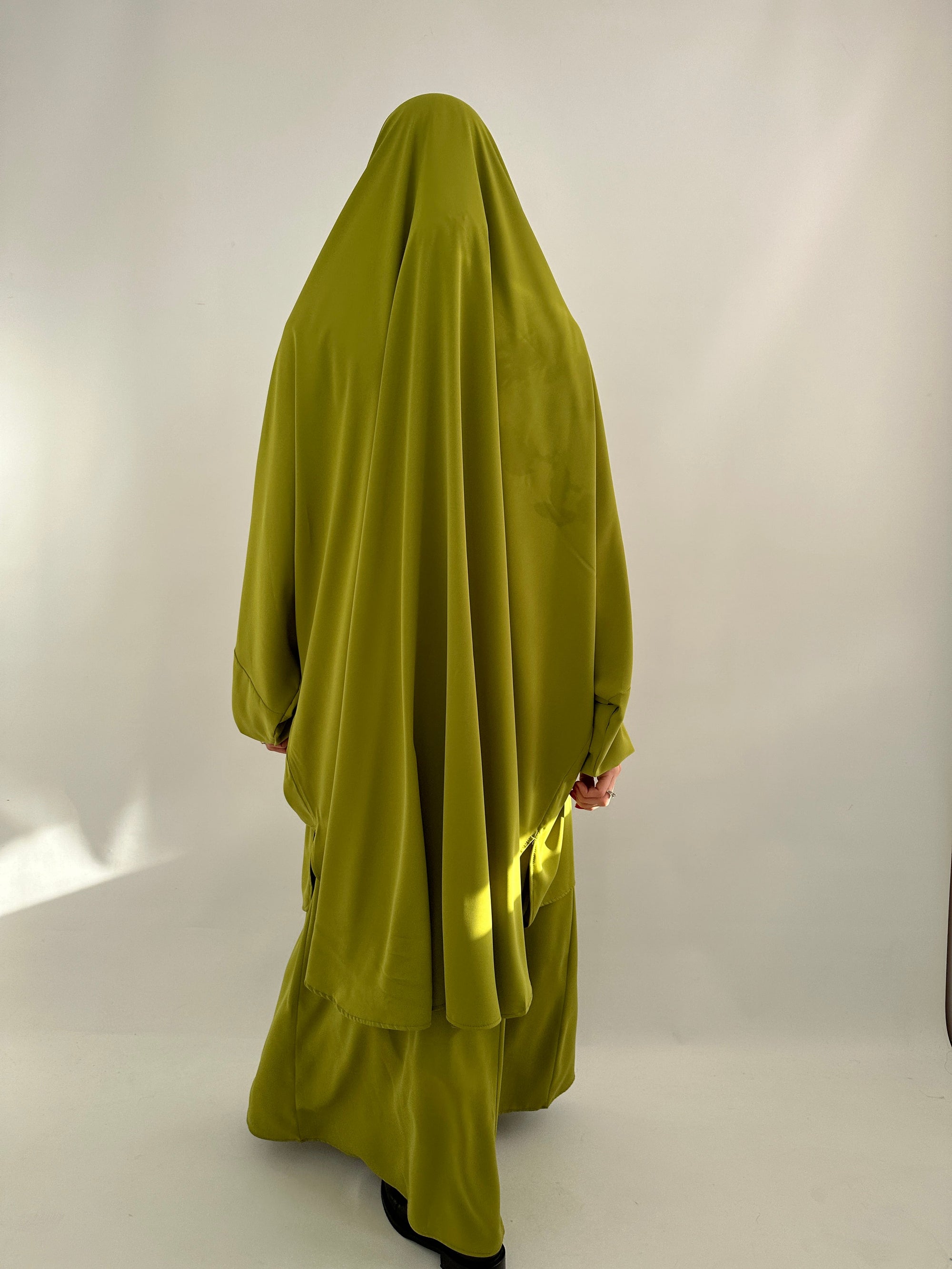 JILBEB DEUX PIÈCES SOIE DE MÈDINE OLIVE