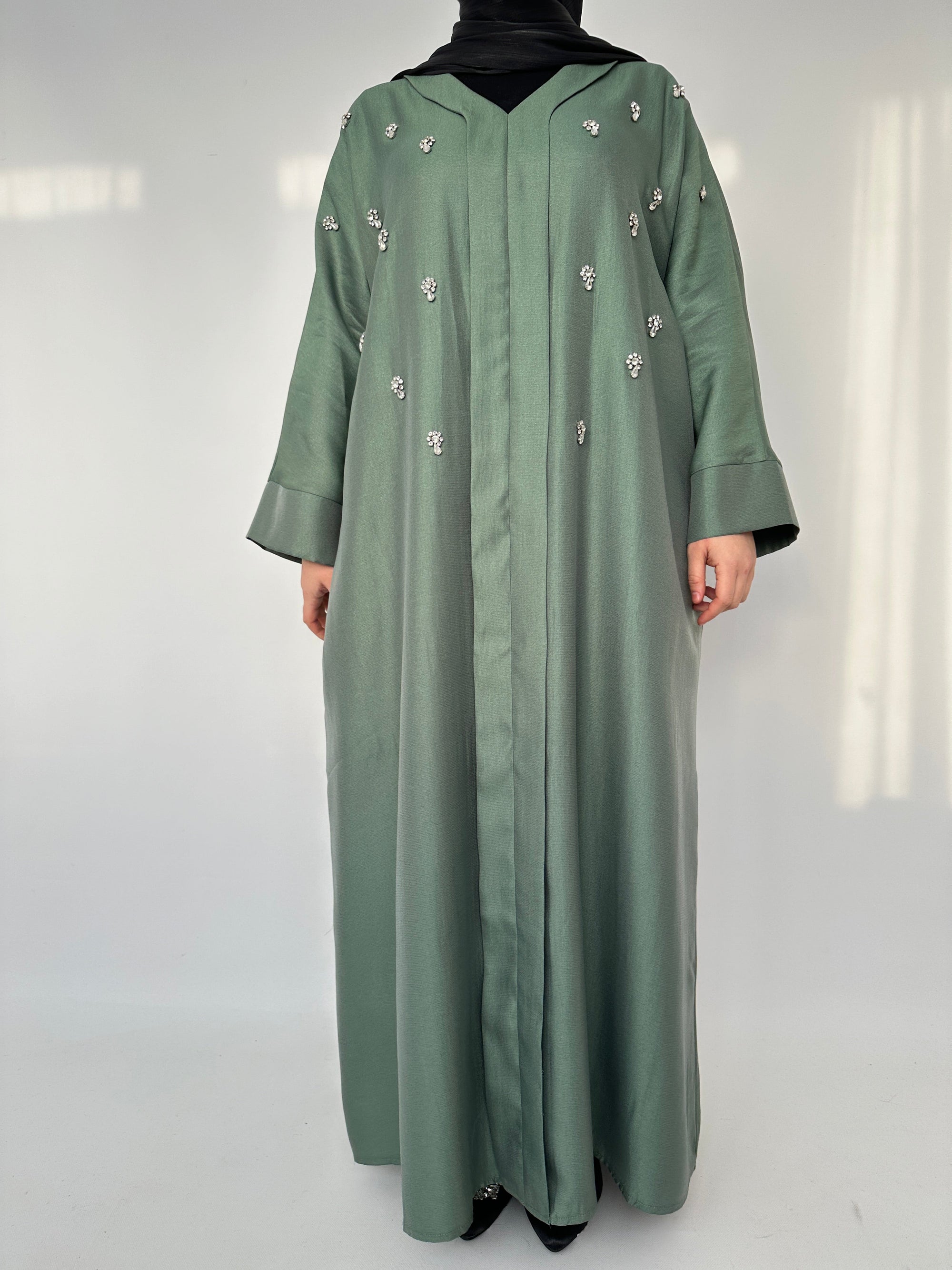 ABAYA LONGUE STRASS VERT