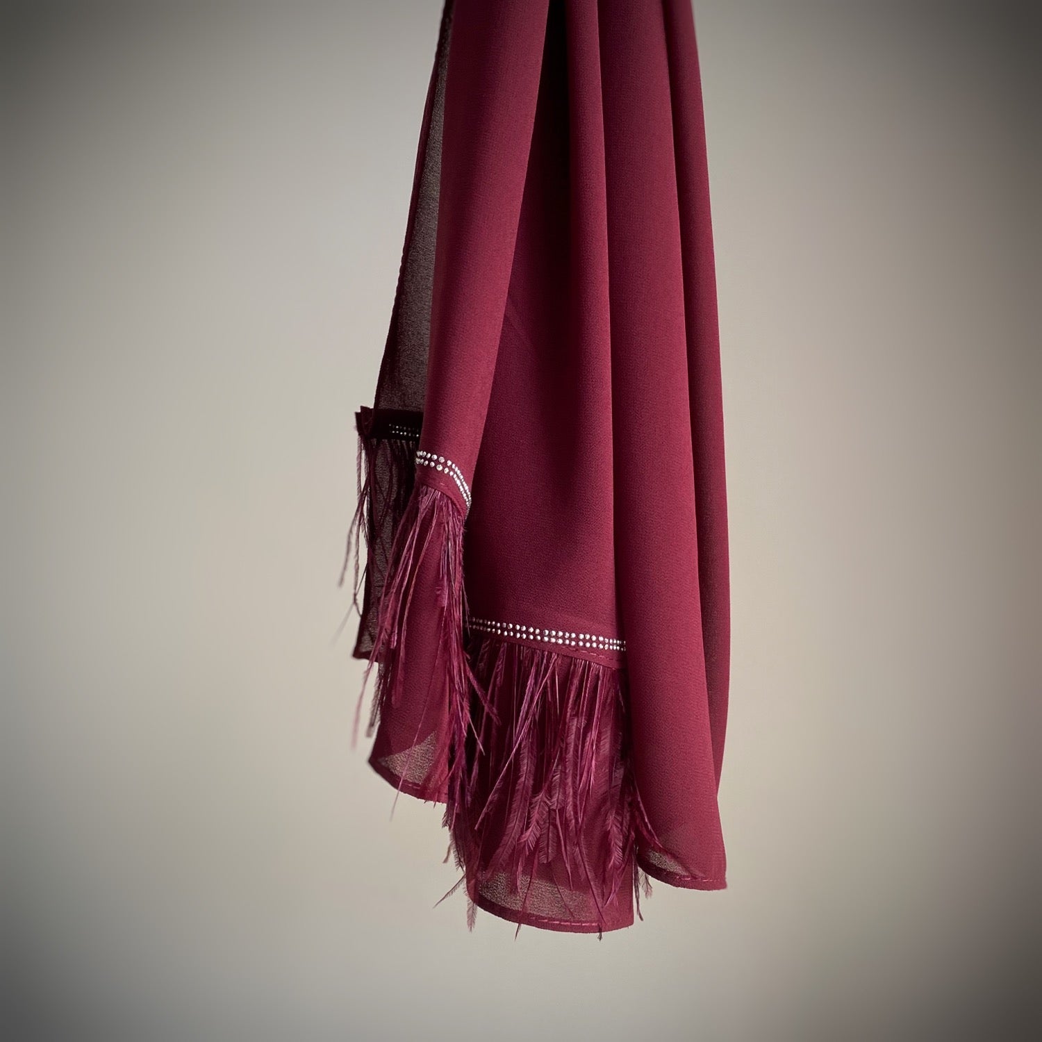 Châle mousseline avec plumes BORDEAUX