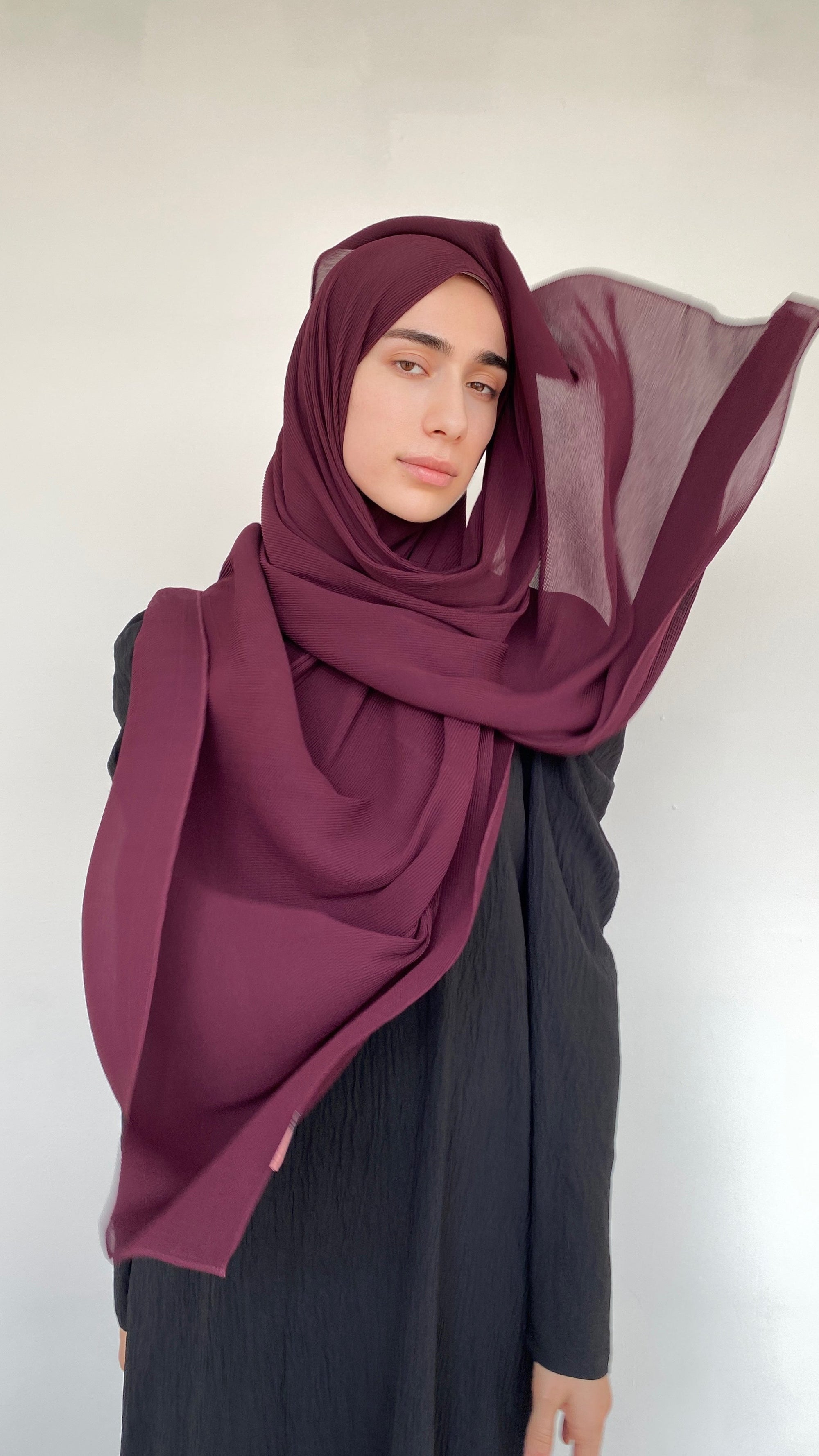 HIJAB MOUSSELINE PLISSÉ RAISIN
