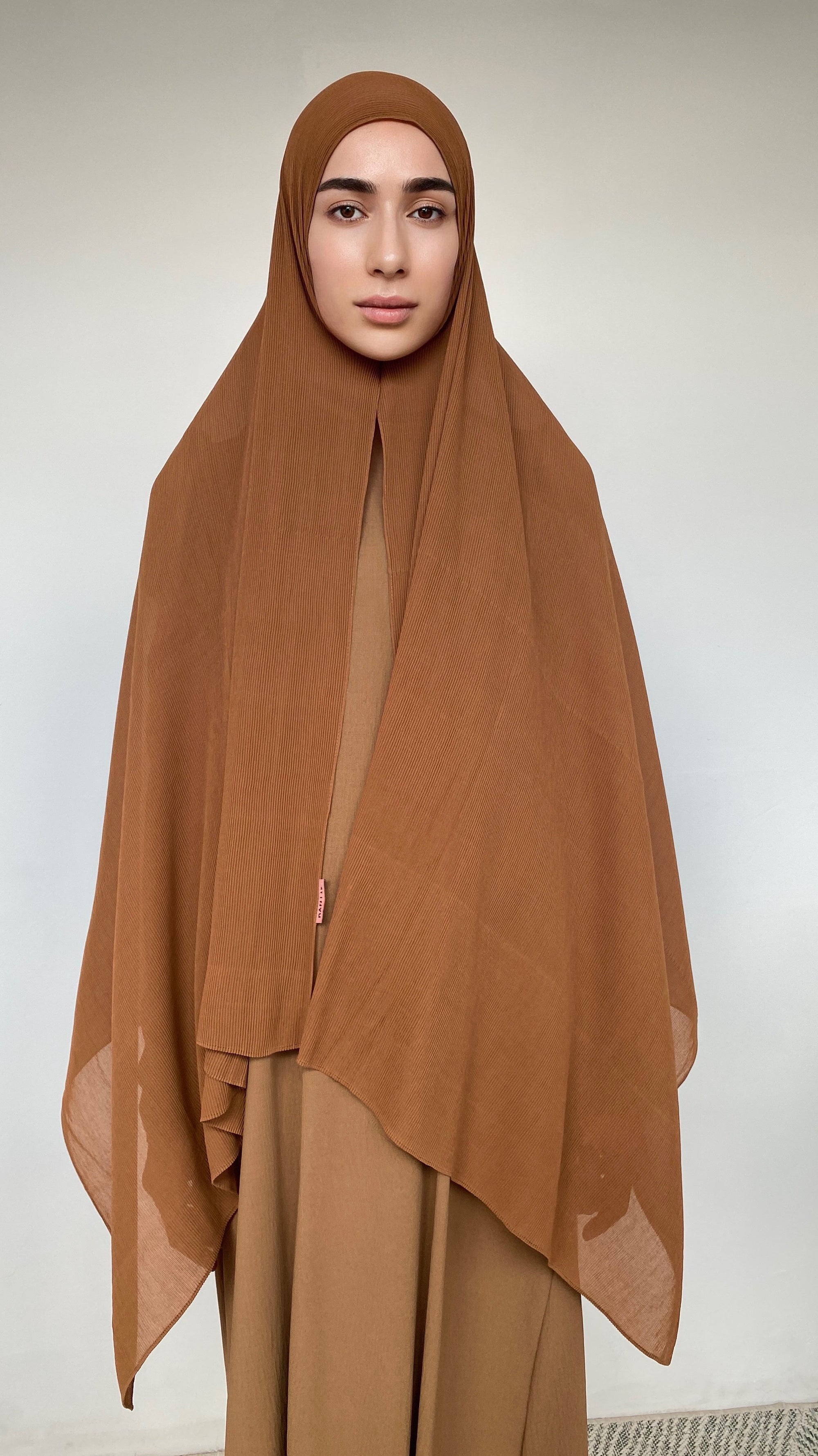 HIJAB MOUSSELINE PLISSÉ CANNELLE