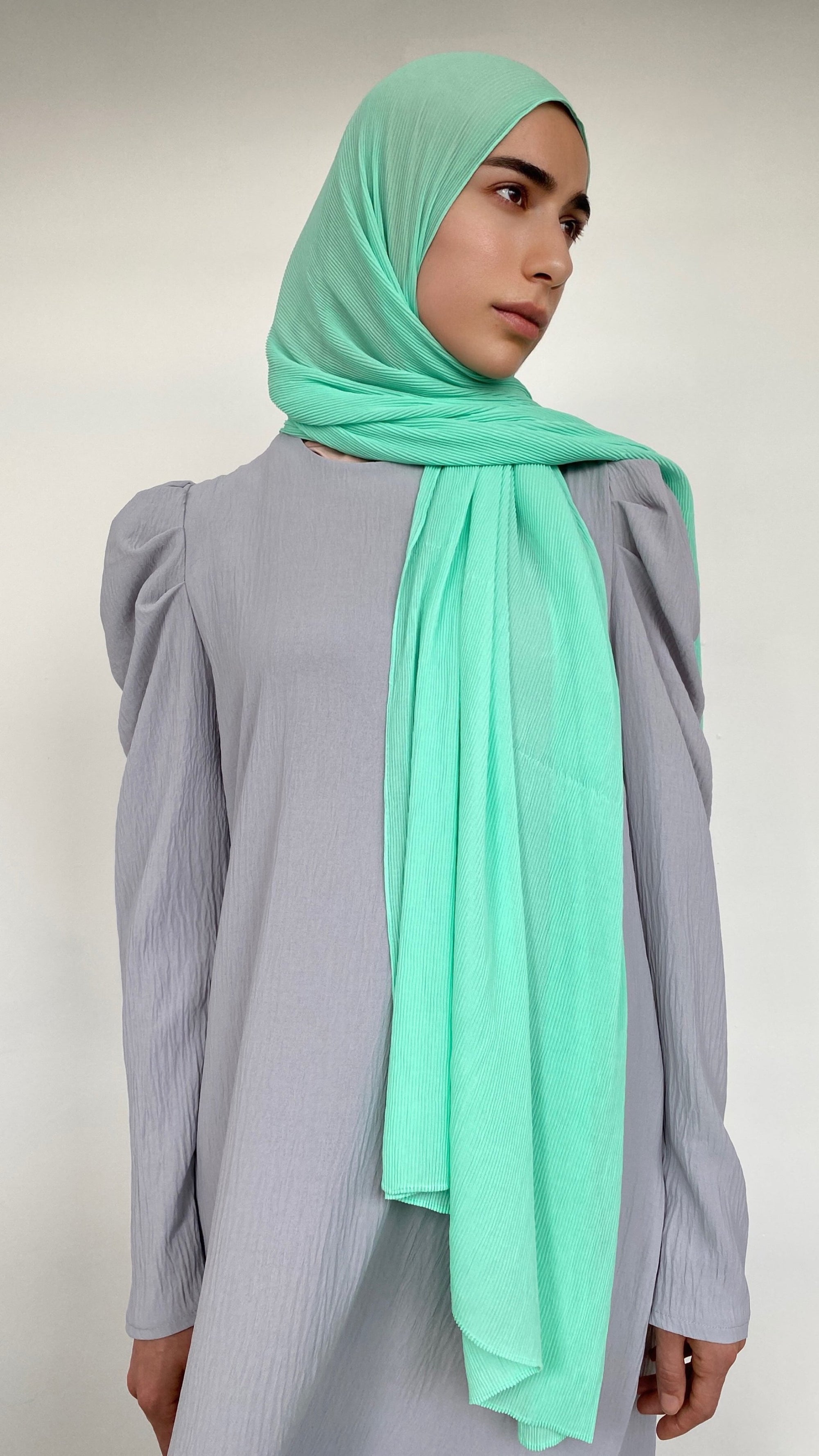 HIJAB PLISSÉ VERT D'EAU