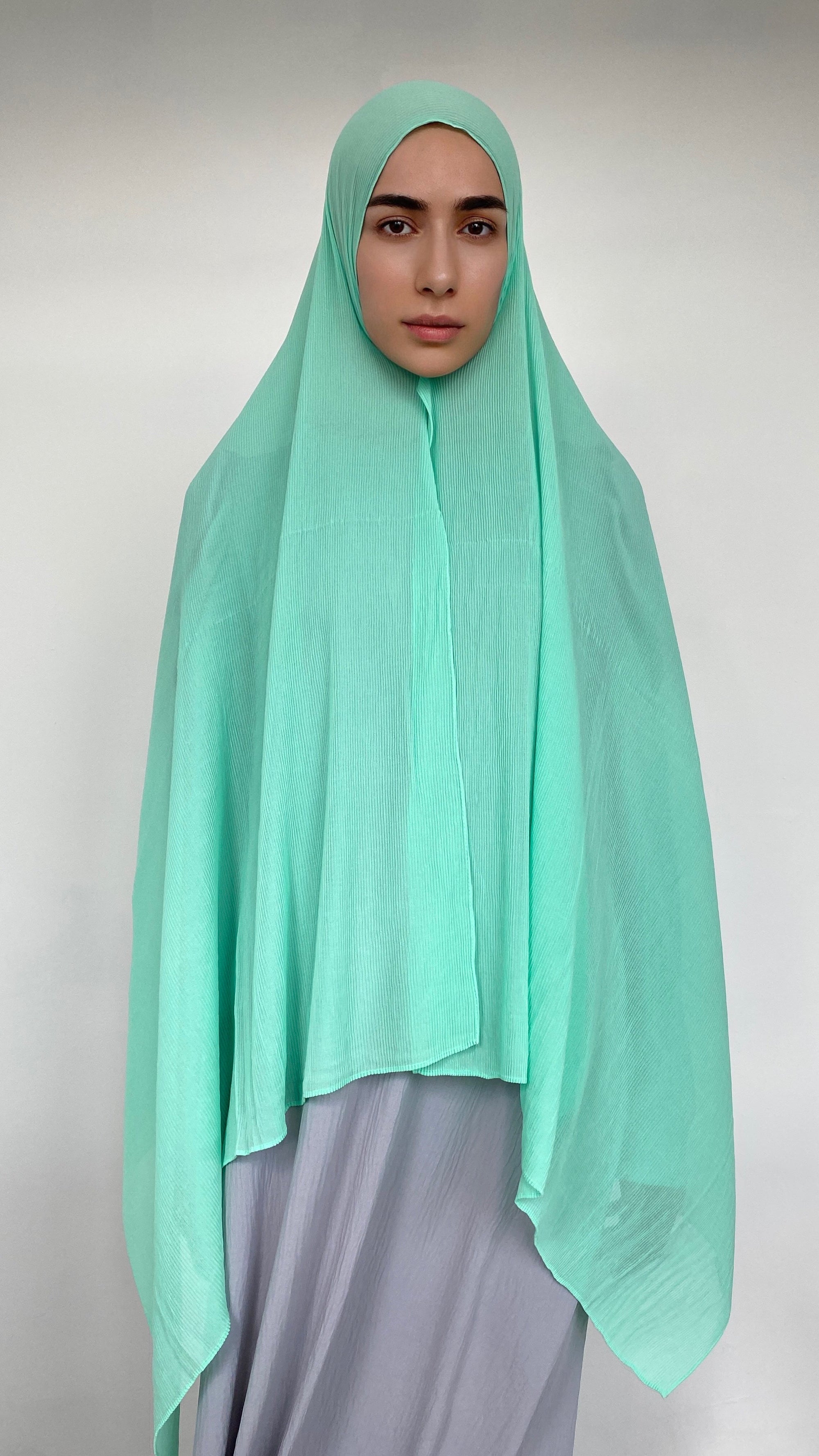 HIJAB PLISSÉ VERT D'EAU