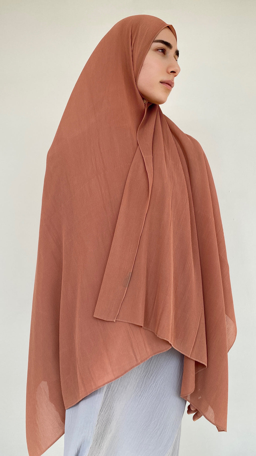 HIJAB MOUSSELINE PLISSÉ BRUN CLAIR