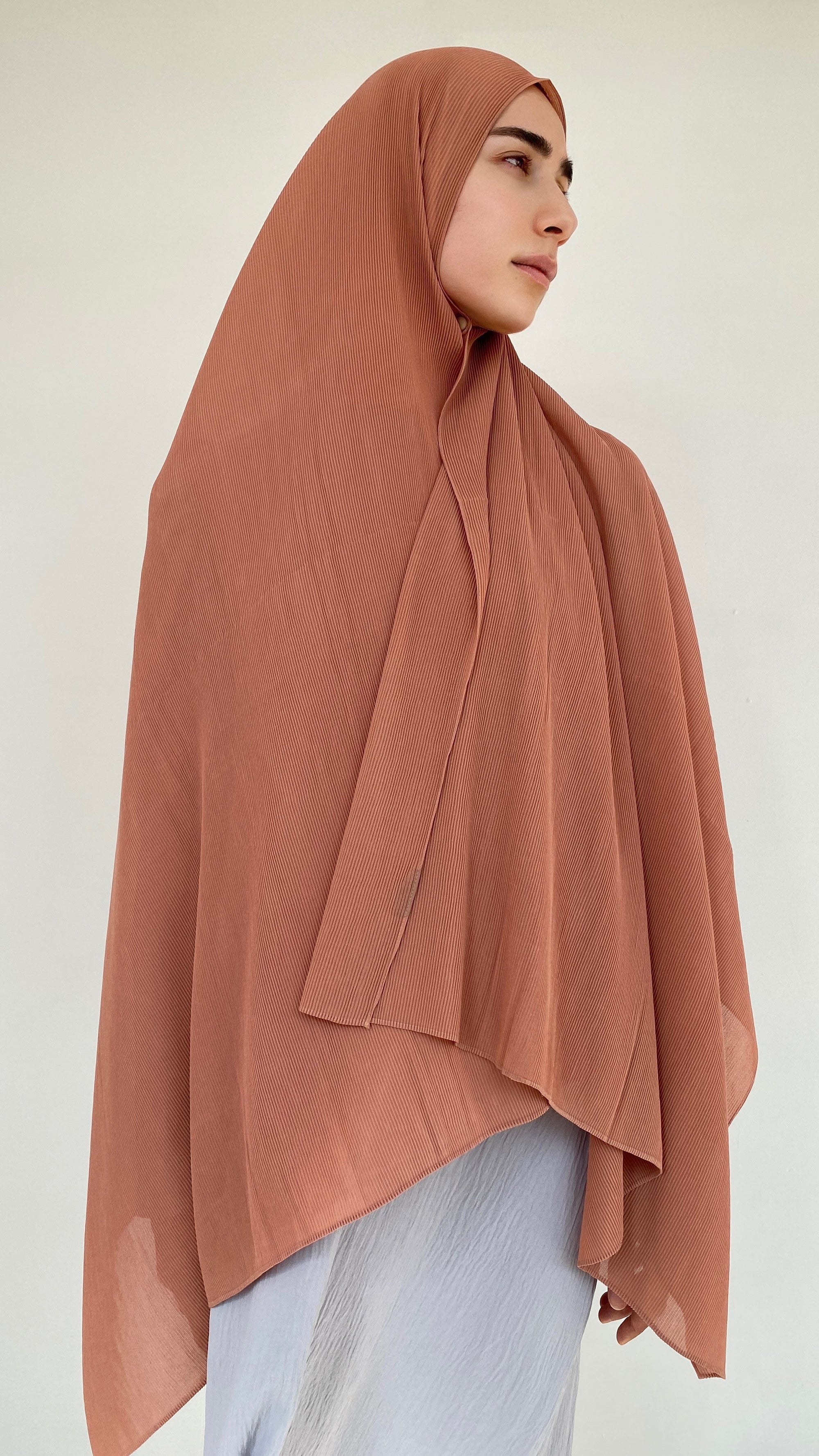 HIJAB MOUSSELINE PLISSÉ BRUN CLAIR