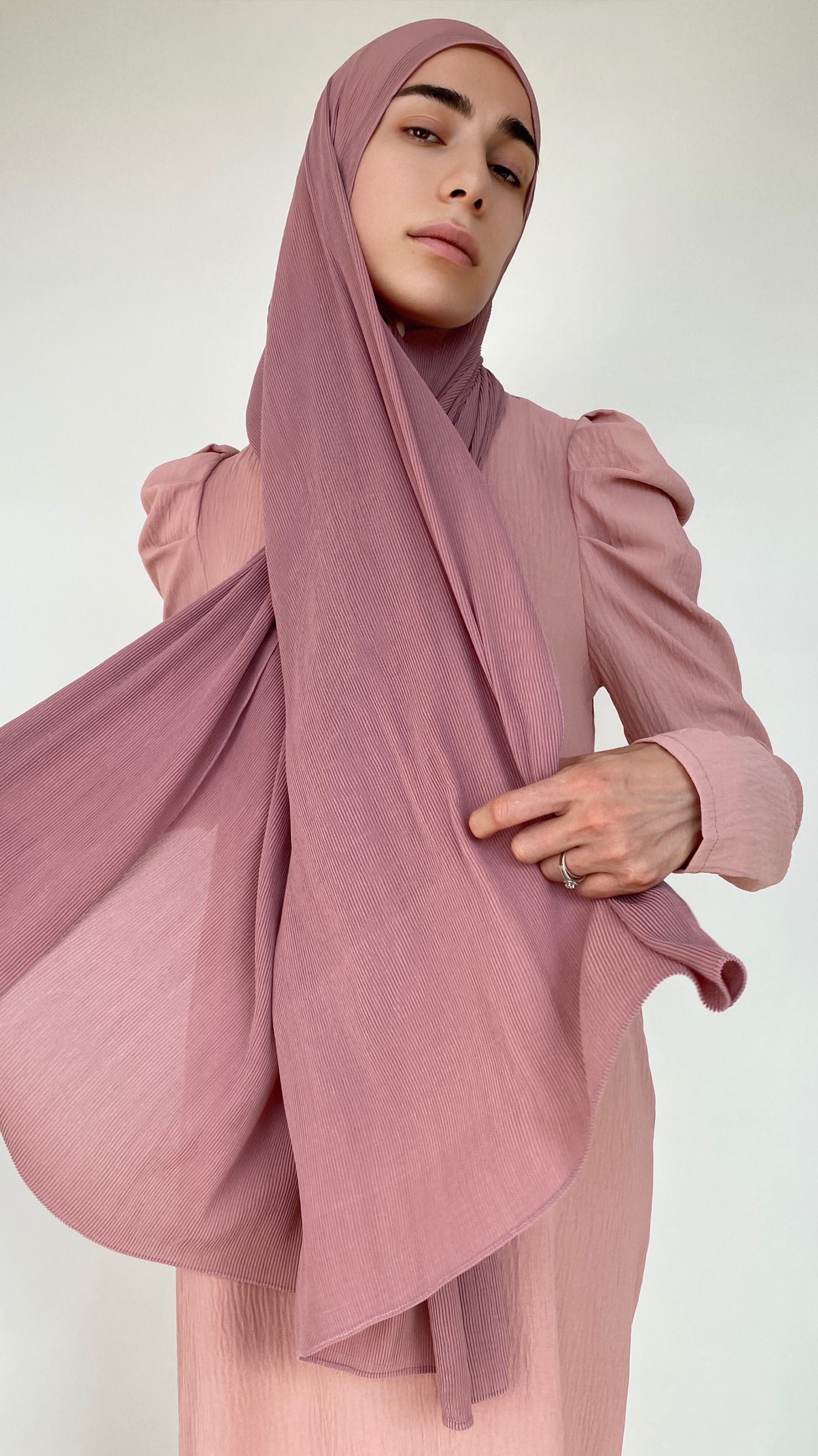 HIJAB PLISSÉ VIEUX ROSE