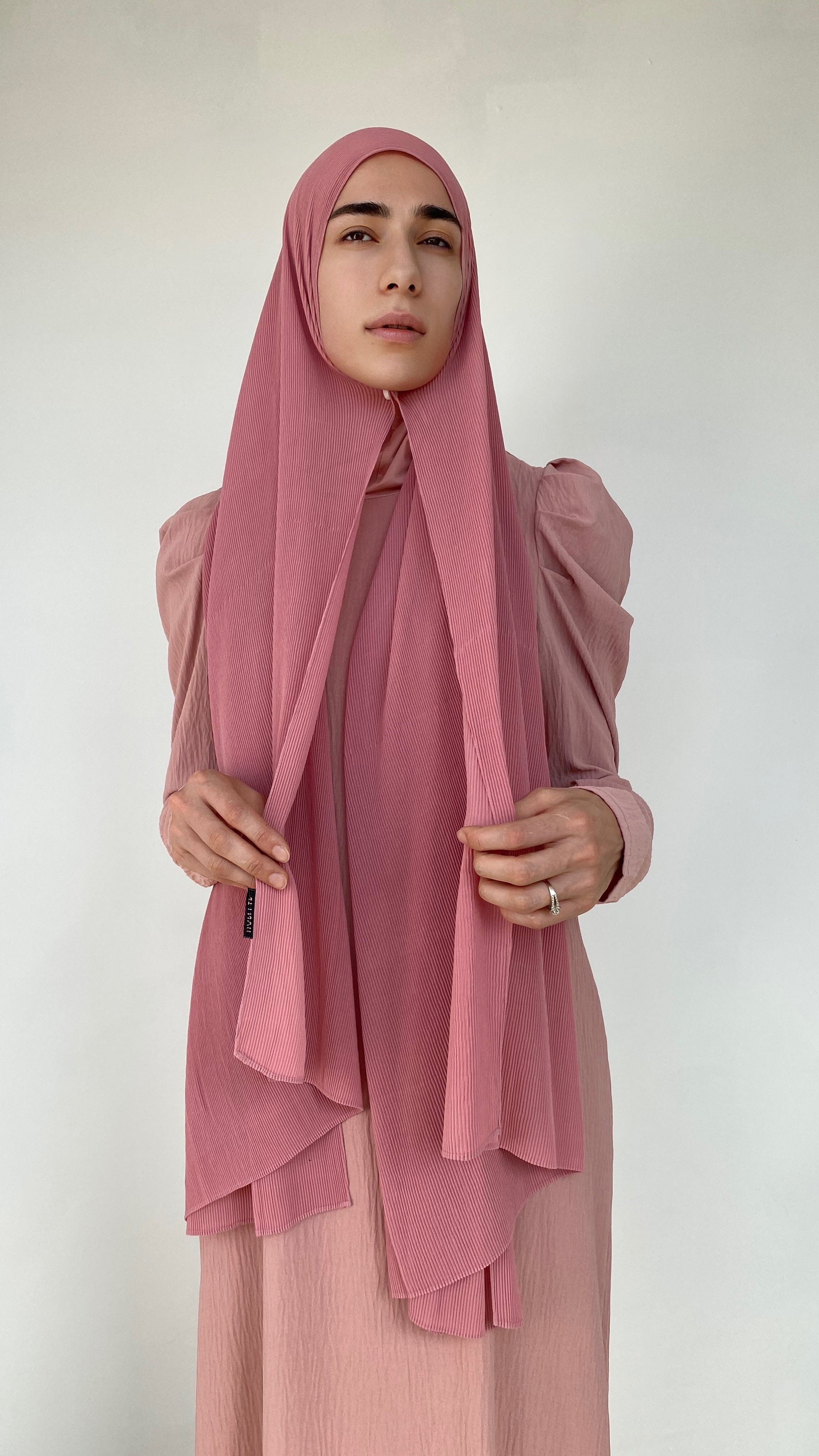 HIJAB MOUSSELINE PLISSÉ ROSE DOUX