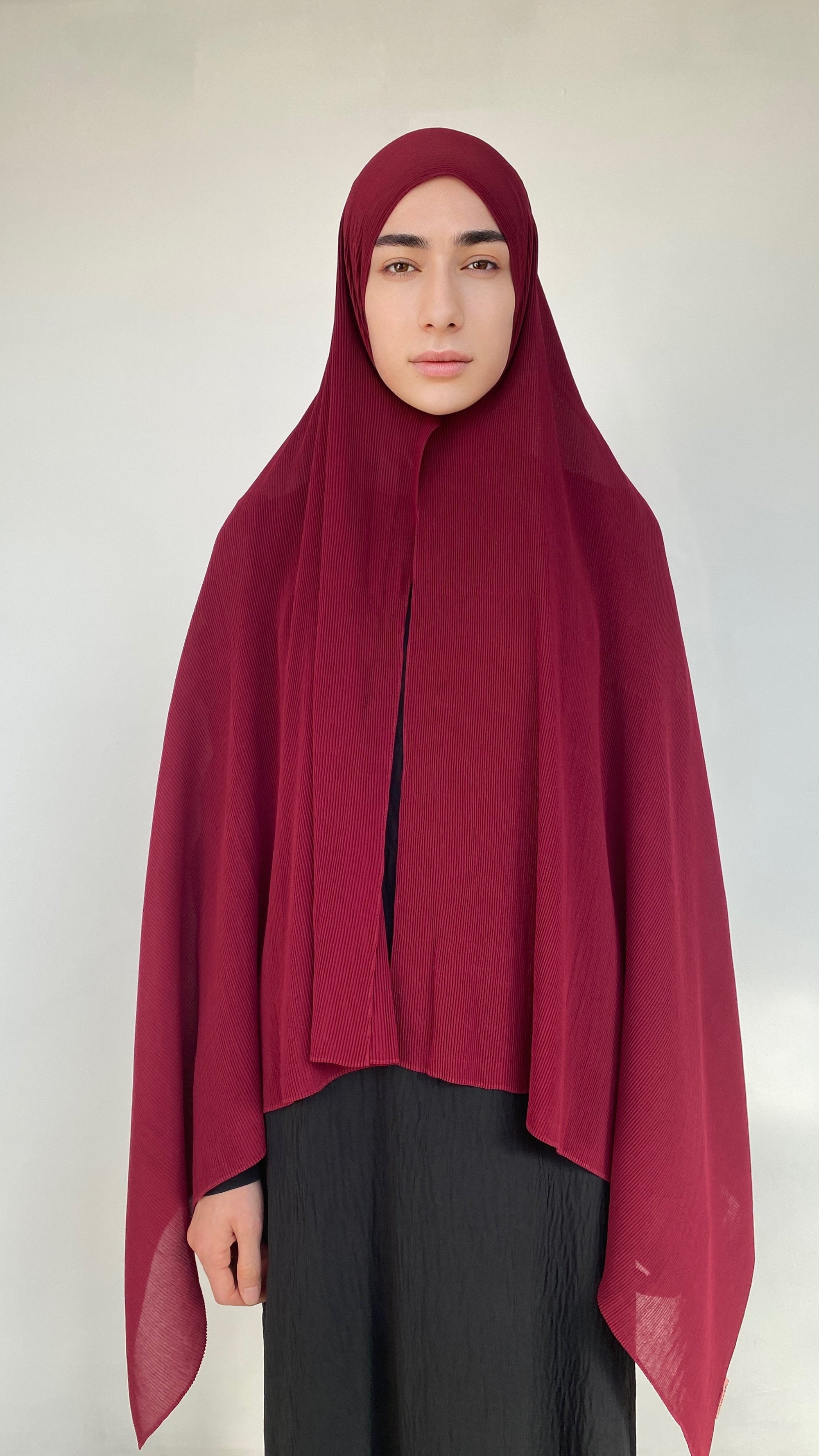 HIJAB MOUSSELINE PLISSÉ BORDEAUX