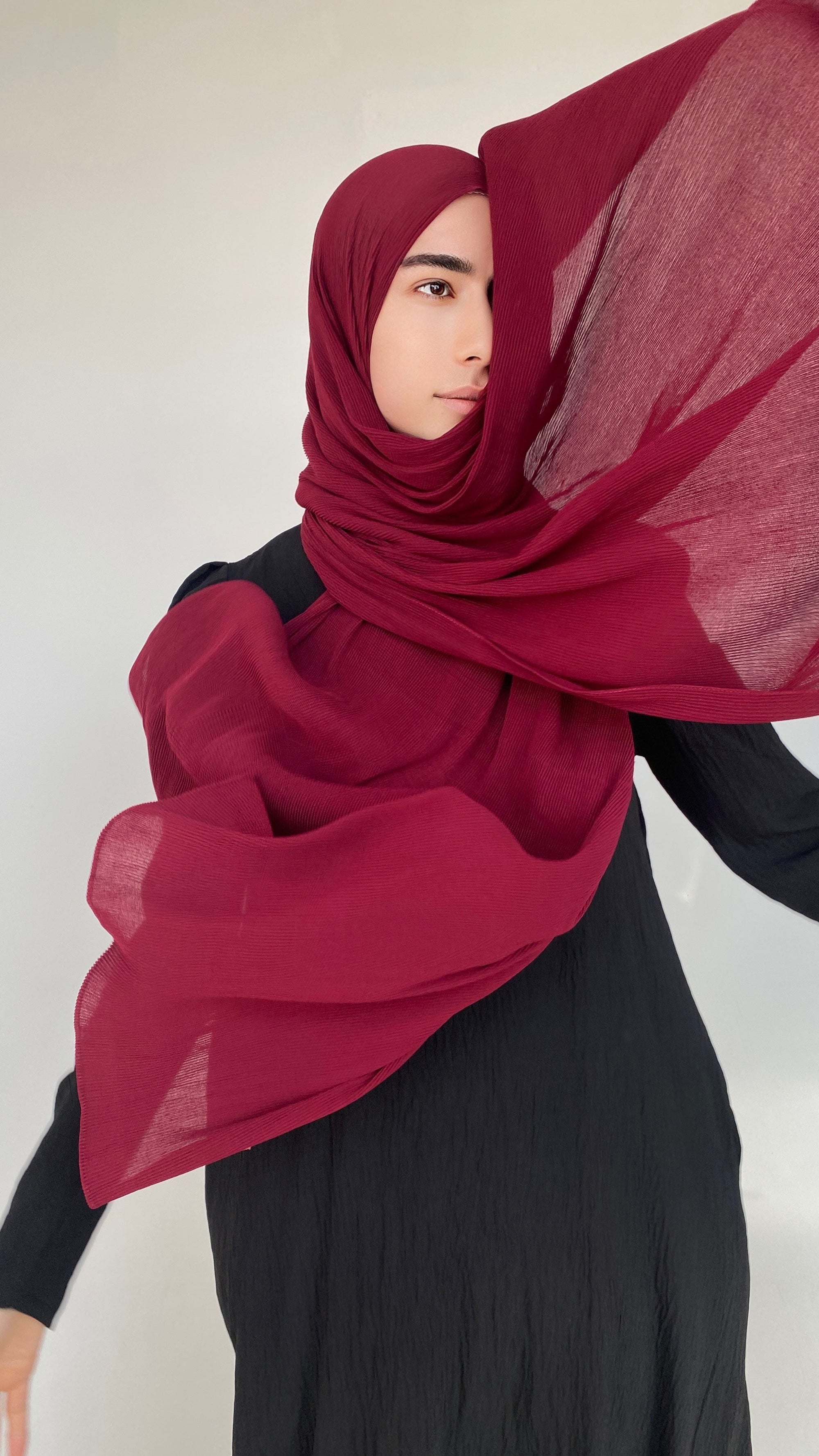 HIJAB MOUSSELINE PLISSÉ BORDEAUX