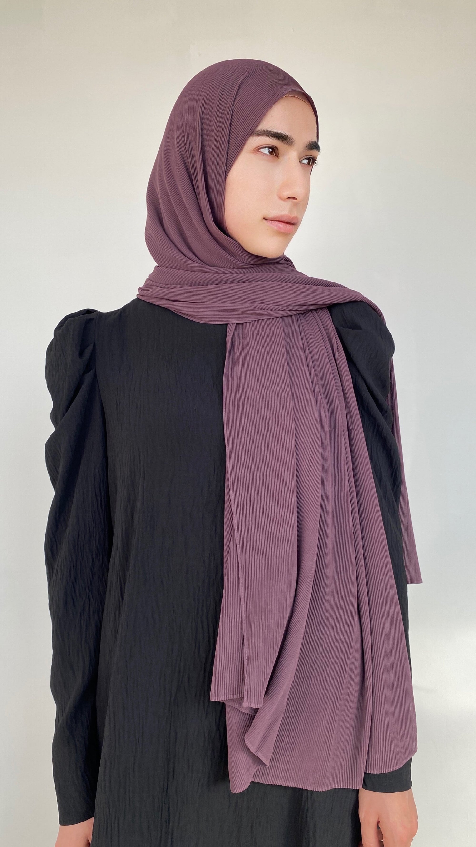 HIJAB MOUSSELINE PLISSÉ PRUNE