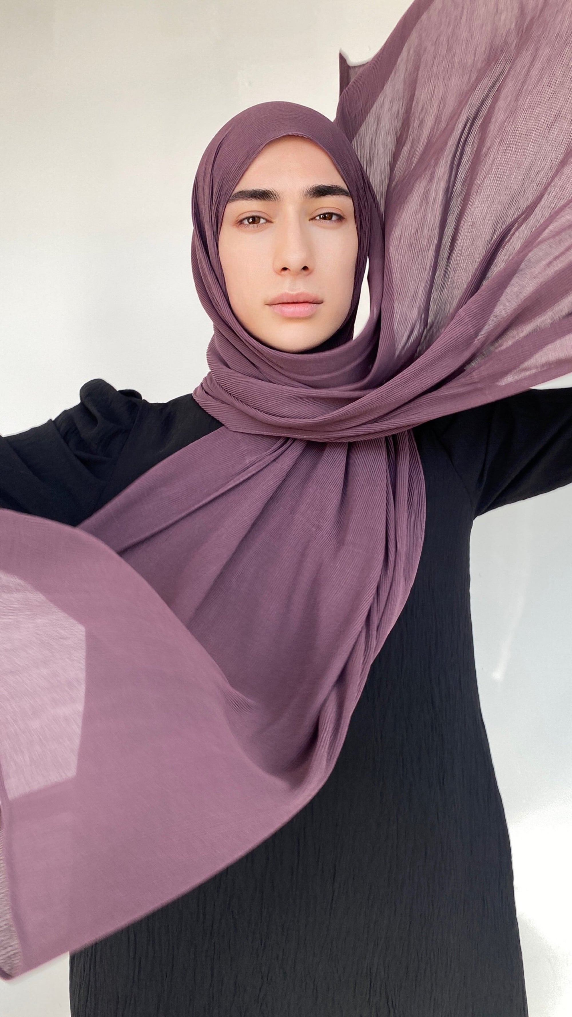 HIJAB MOUSSELINE PLISSÉ PRUNE