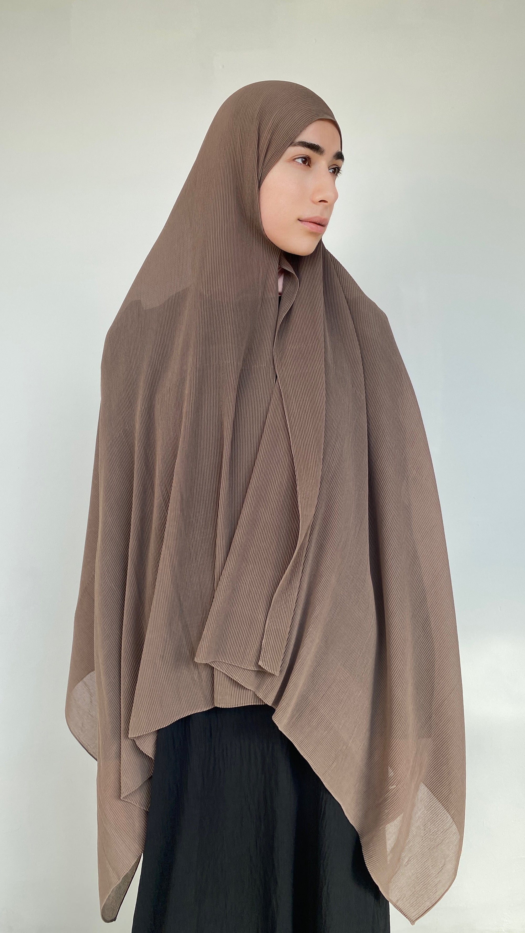 HIJAB MOUSSELINE PLISSÉ TAUPE