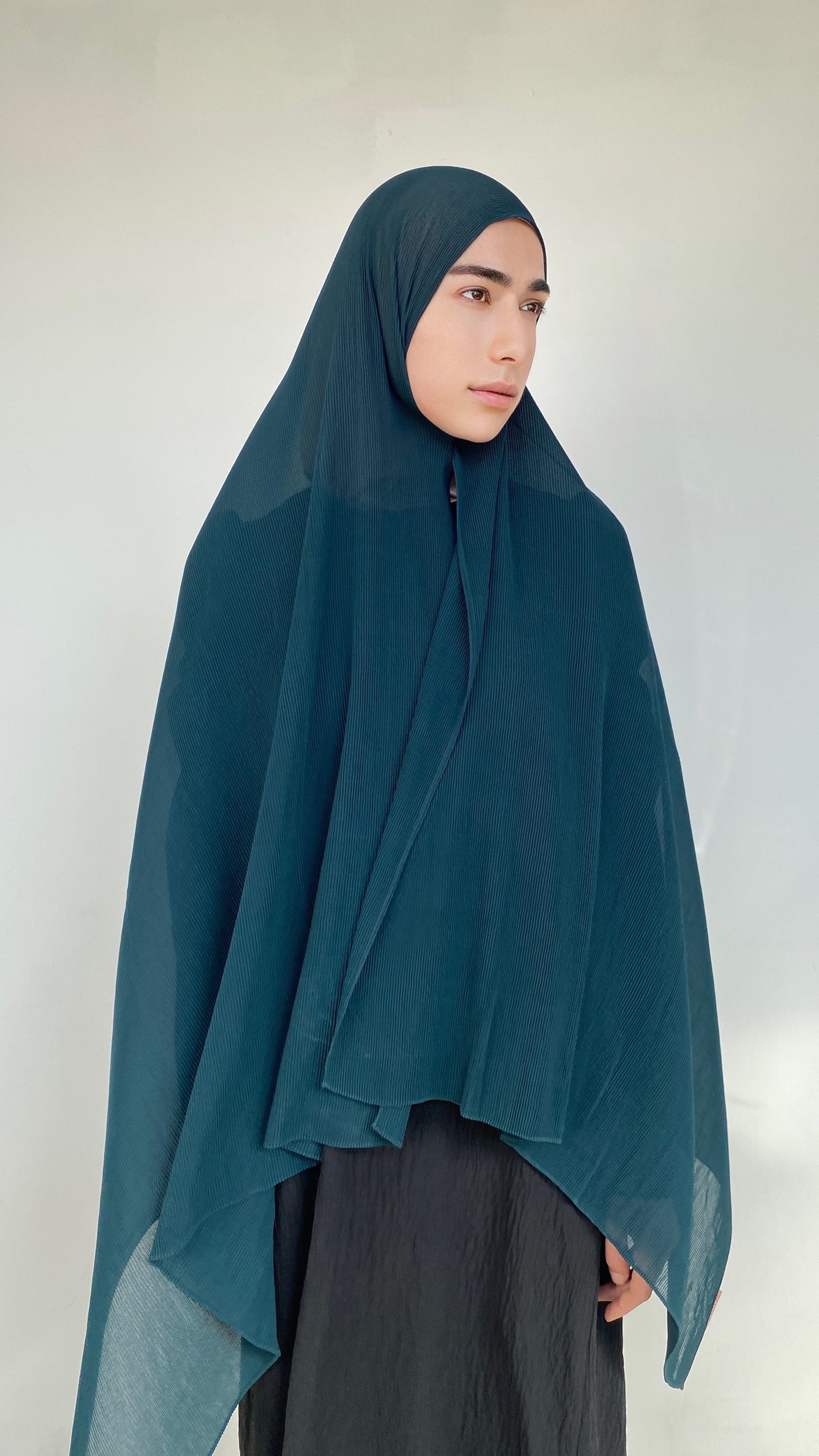 HIJAB MOUSSELINE PLISSÉ BLEU CANARD