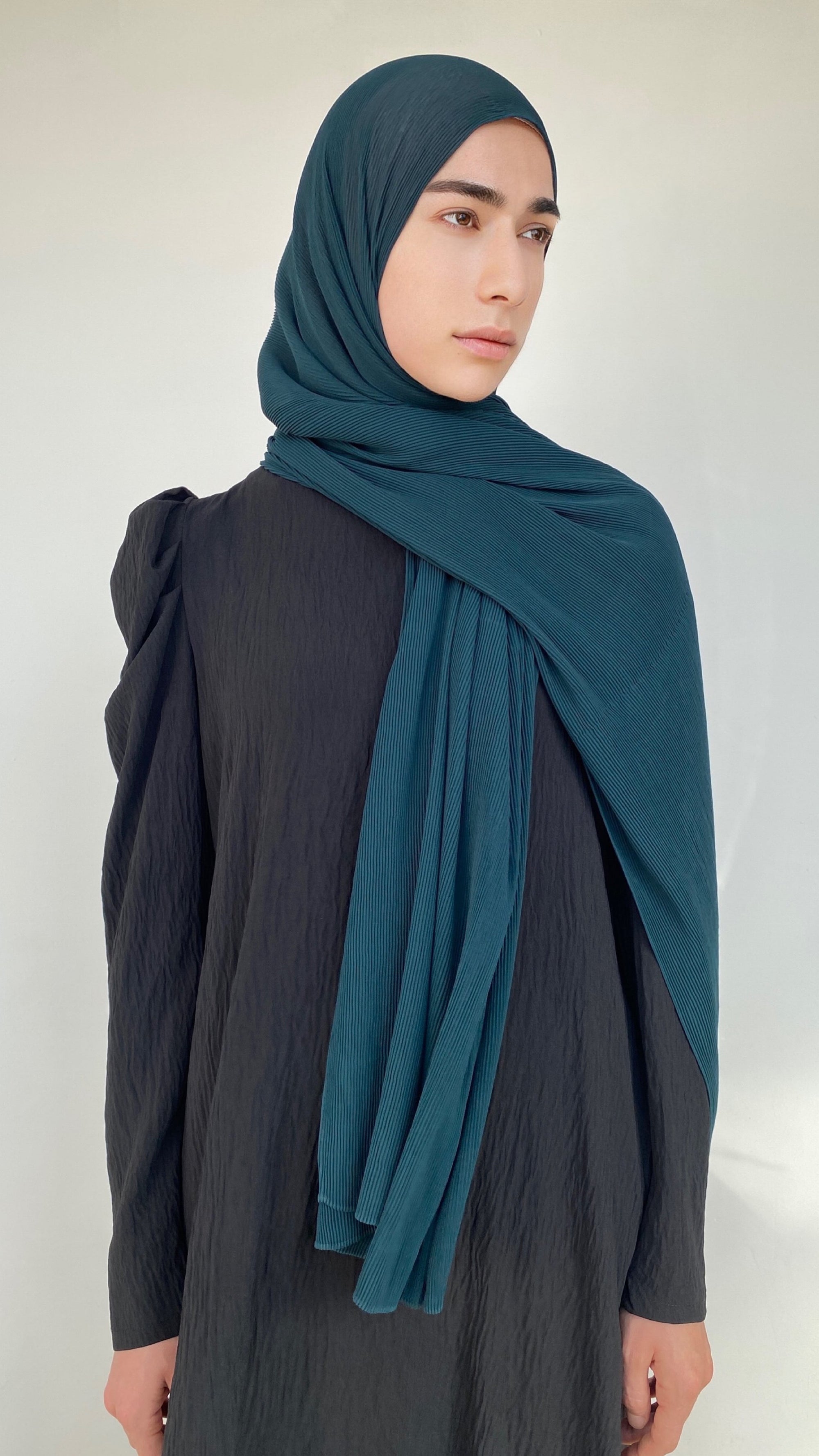 HIJAB MOUSSELINE PLISSÉ BLEU CANARD