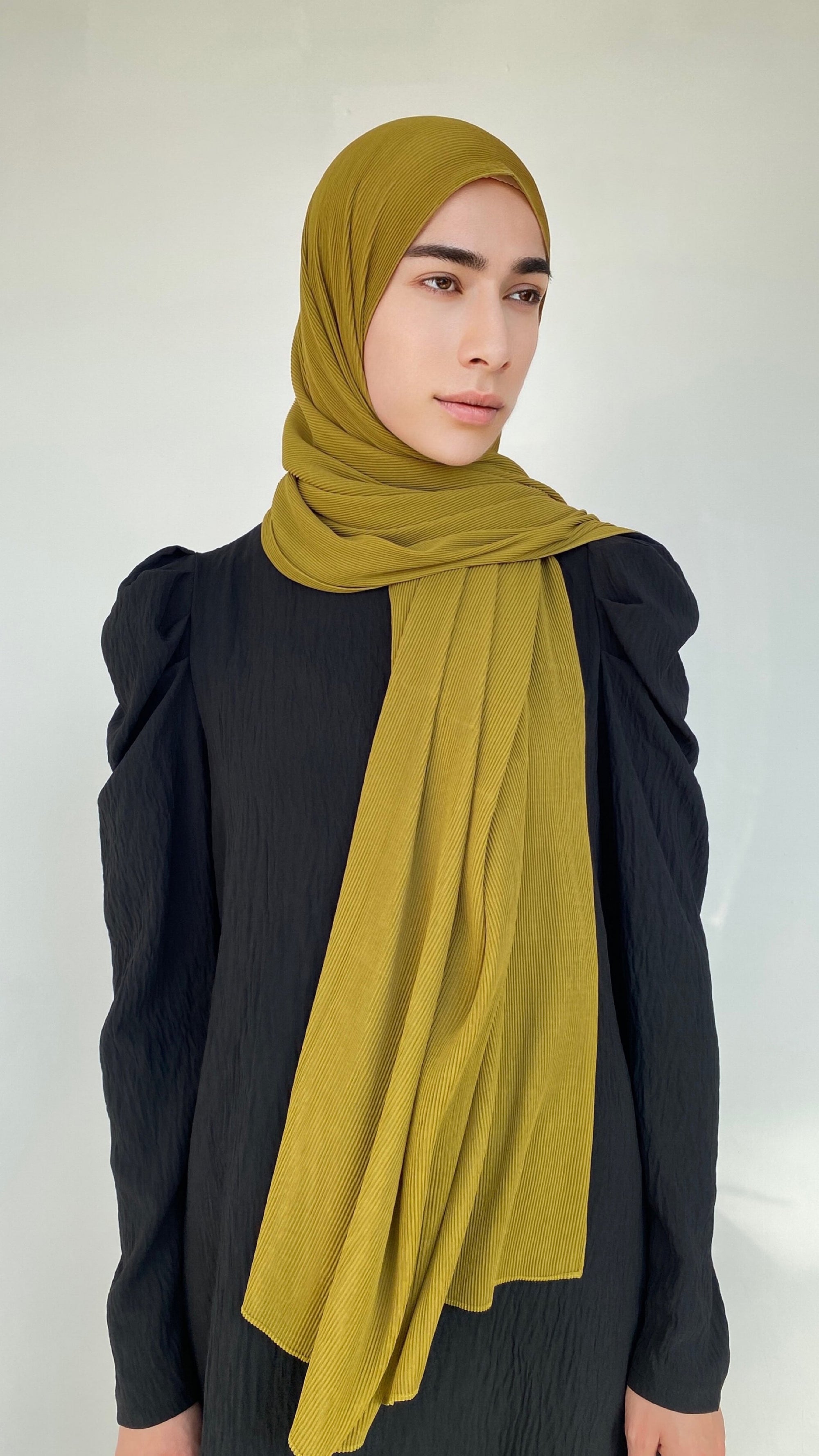 HIJAB MOUSSELINE PLISSÉ MOUTARDE