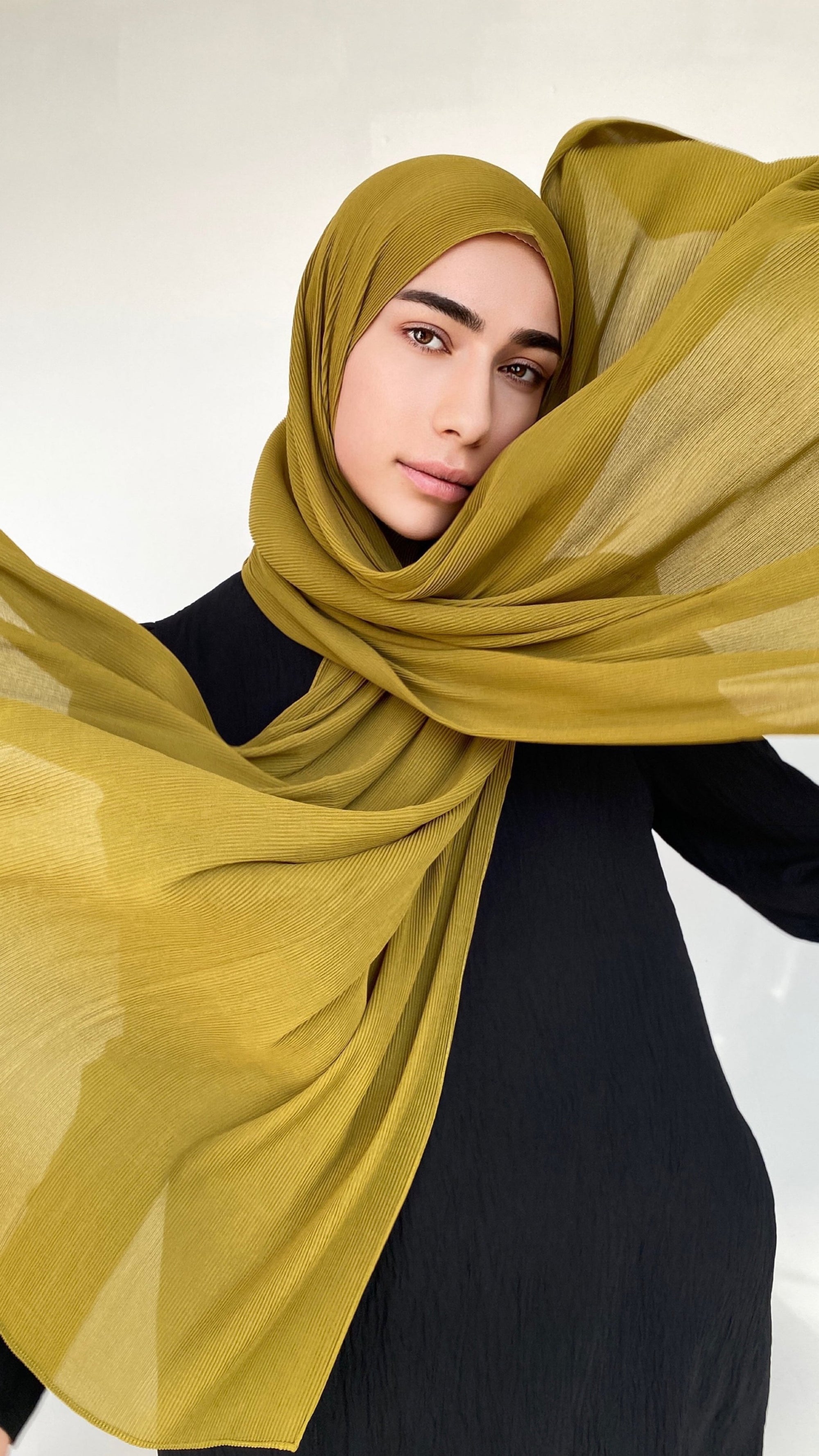 HIJAB MOUSSELINE PLISSÉ MOUTARDE