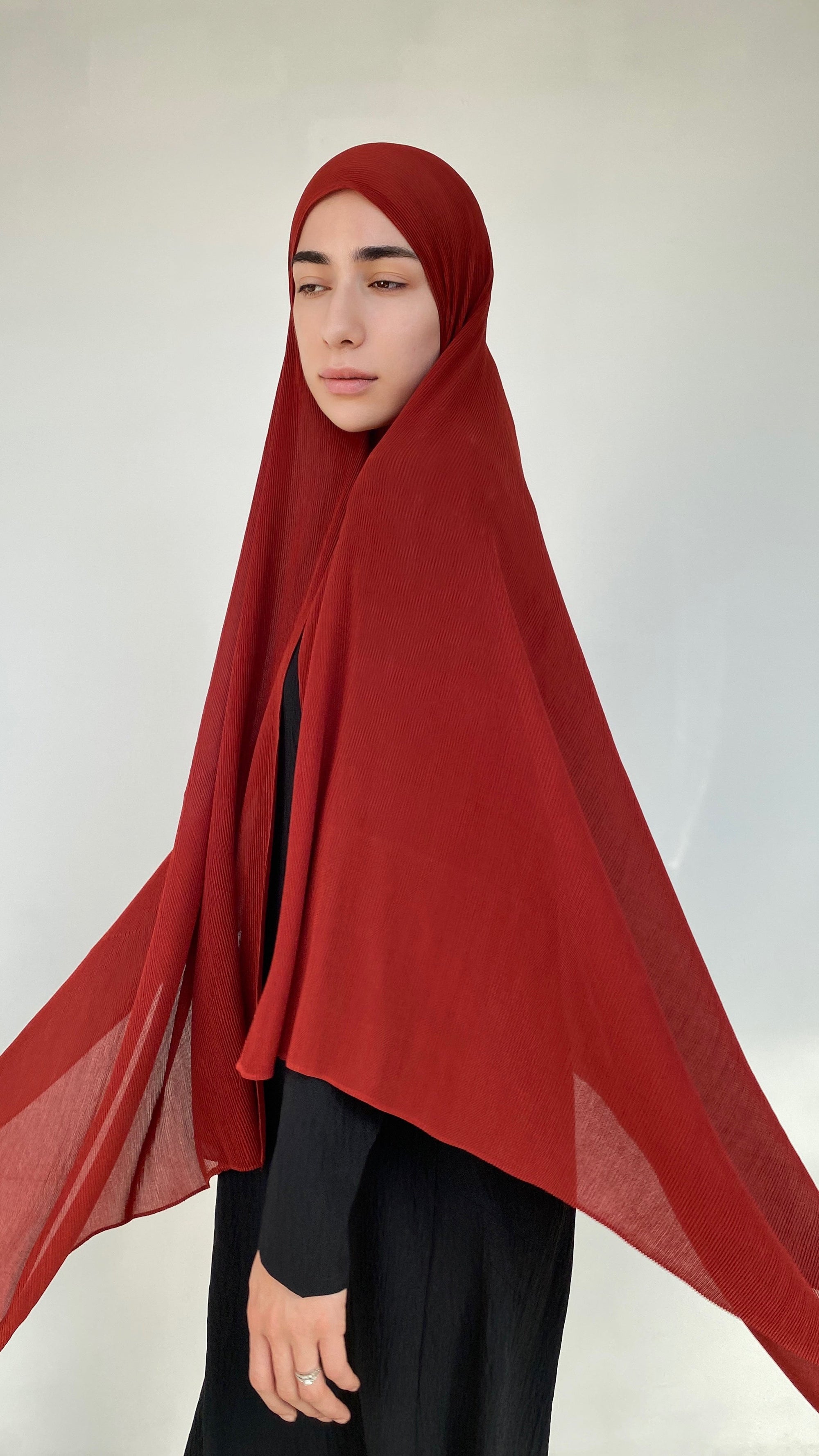 HIJAB MOUSSELINE PLISSÉ BRIQUE