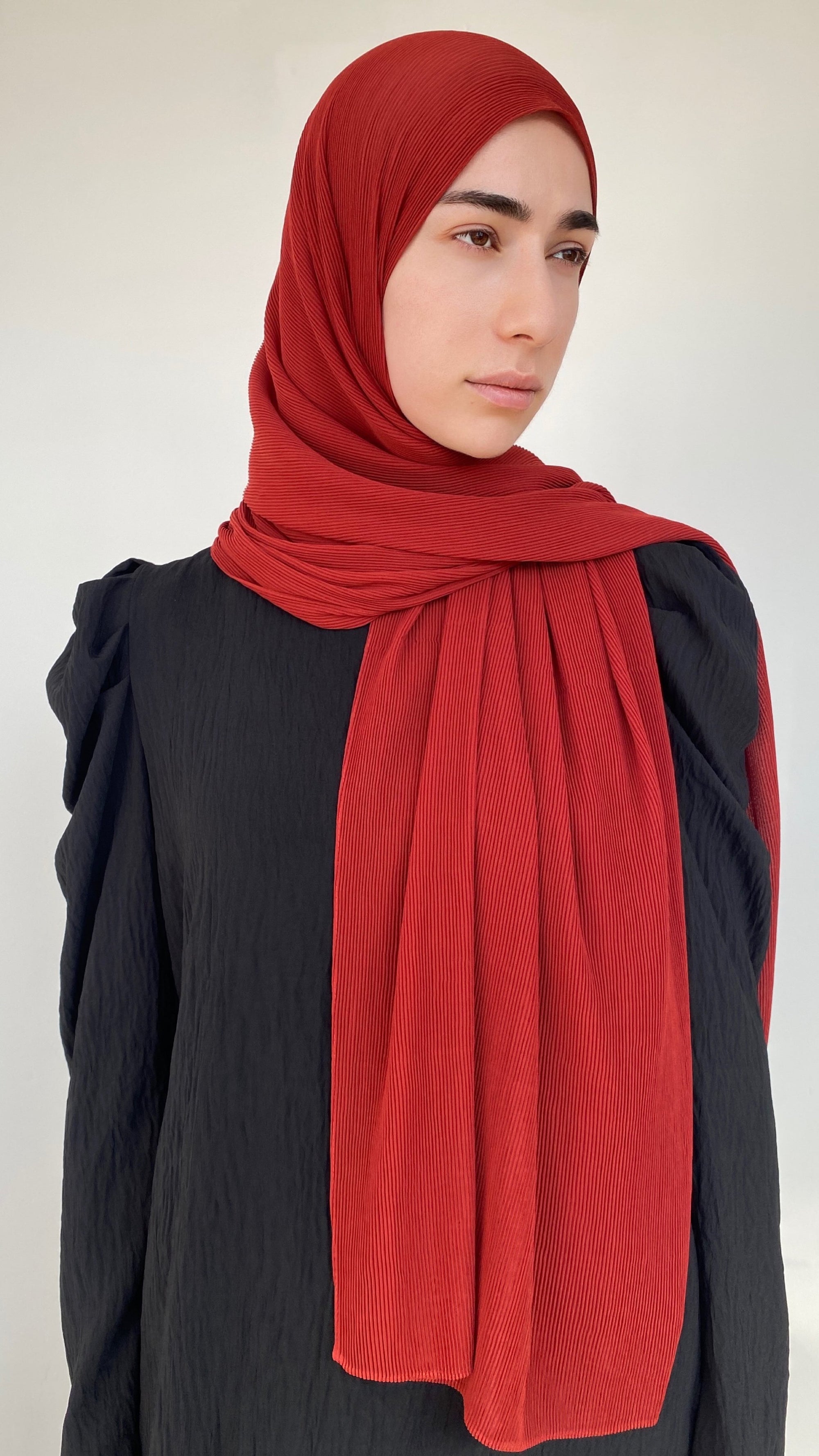 HIJAB MOUSSELINE PLISSÉ BRIQUE