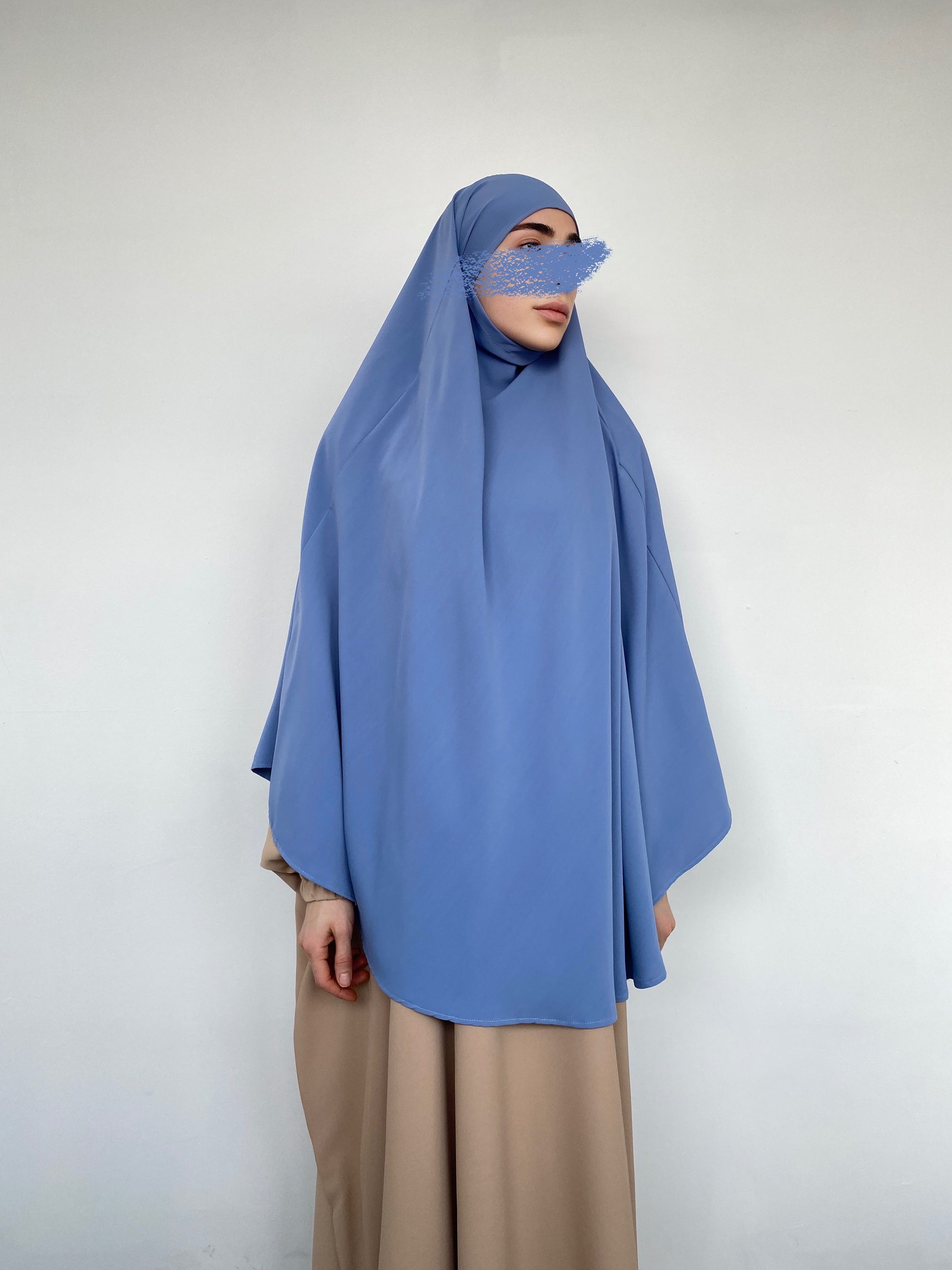 KHIMAR ARRONDI SOIE DE MÉDINE BLEU