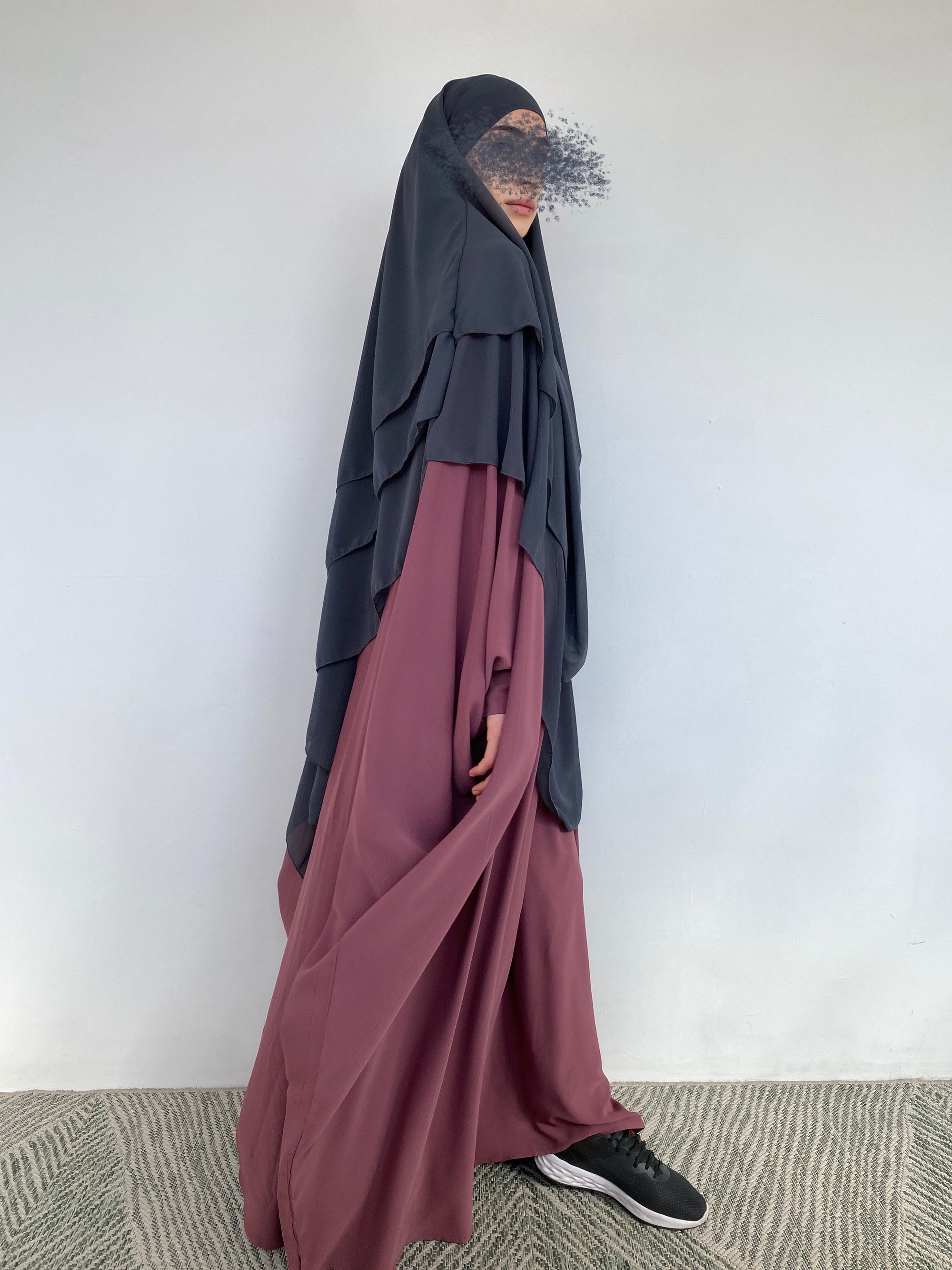 KHIMAR TROIS VOILES GRIS FONCÉ