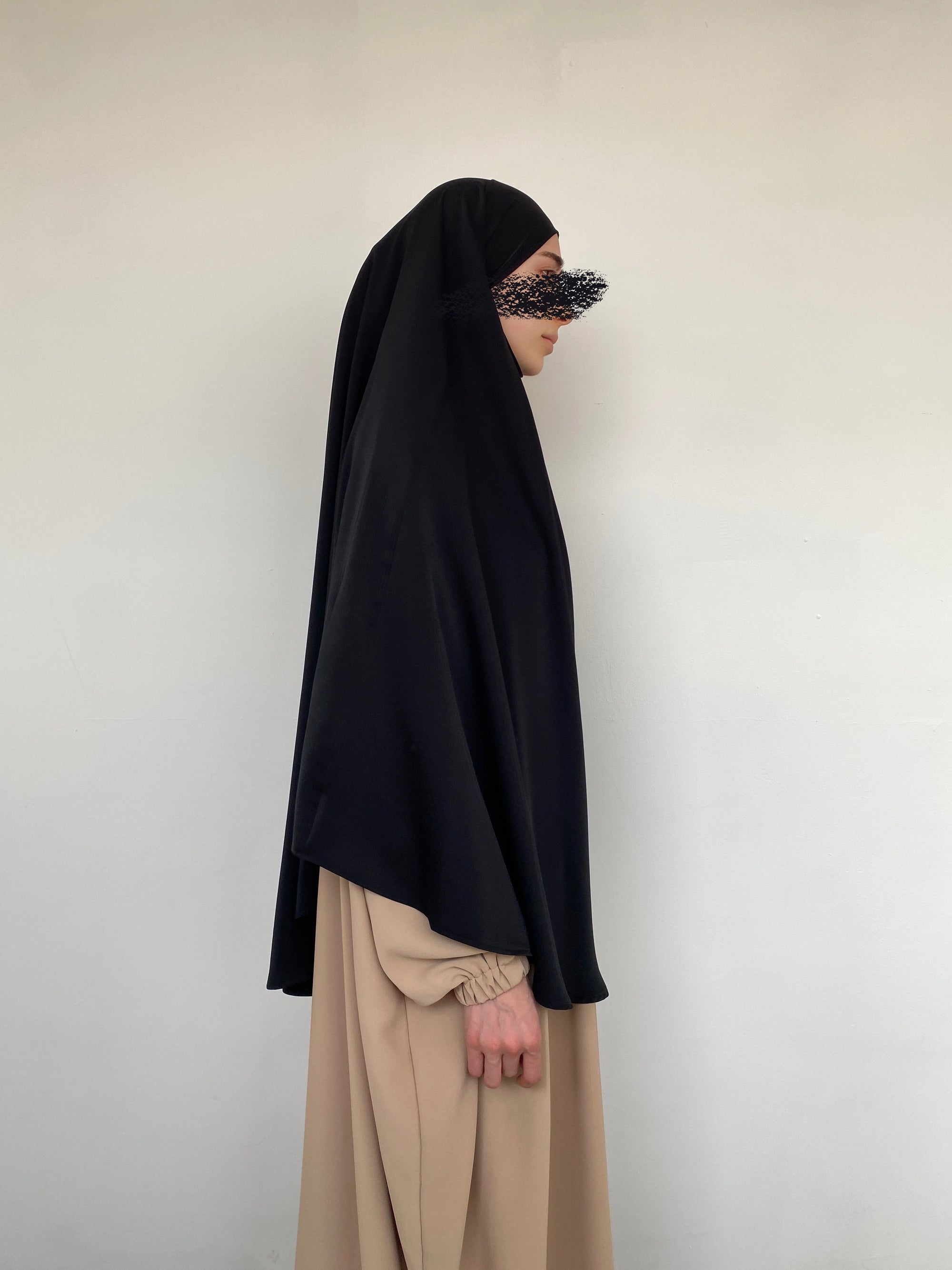 KHIMAR ARRONDI SOIE DE MÉDINE NOIR