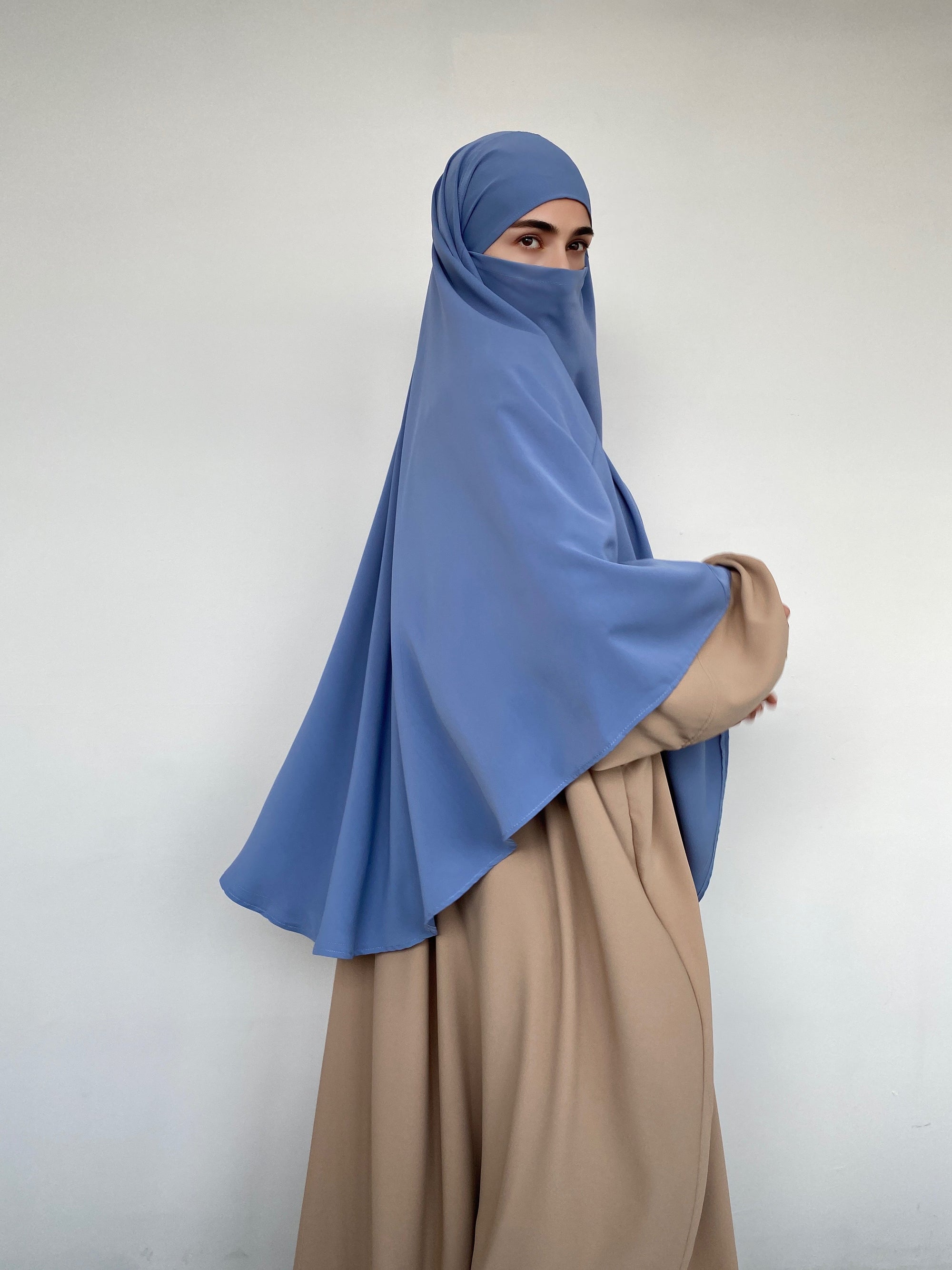 KHIMAR ARRONDI SOIE DE MÉDINE BLEU